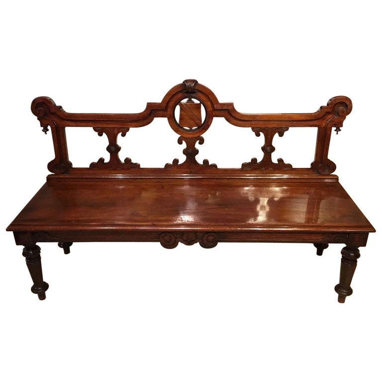 Unusual And Rare Mahogany Early Victorian Period Hall Bench For