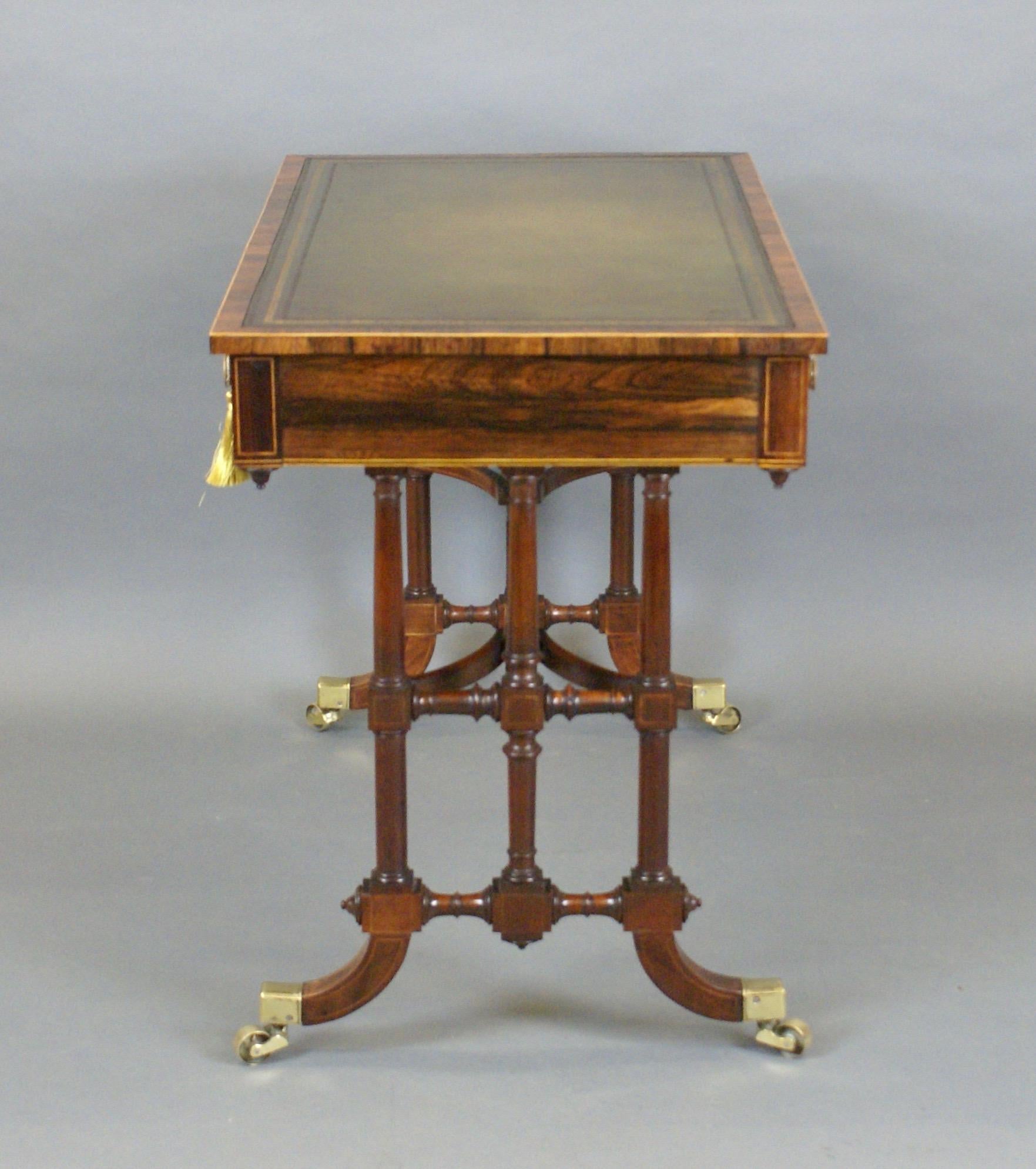 Unusual Regency Period Rosewood End- Support Writing Table For Sale 1