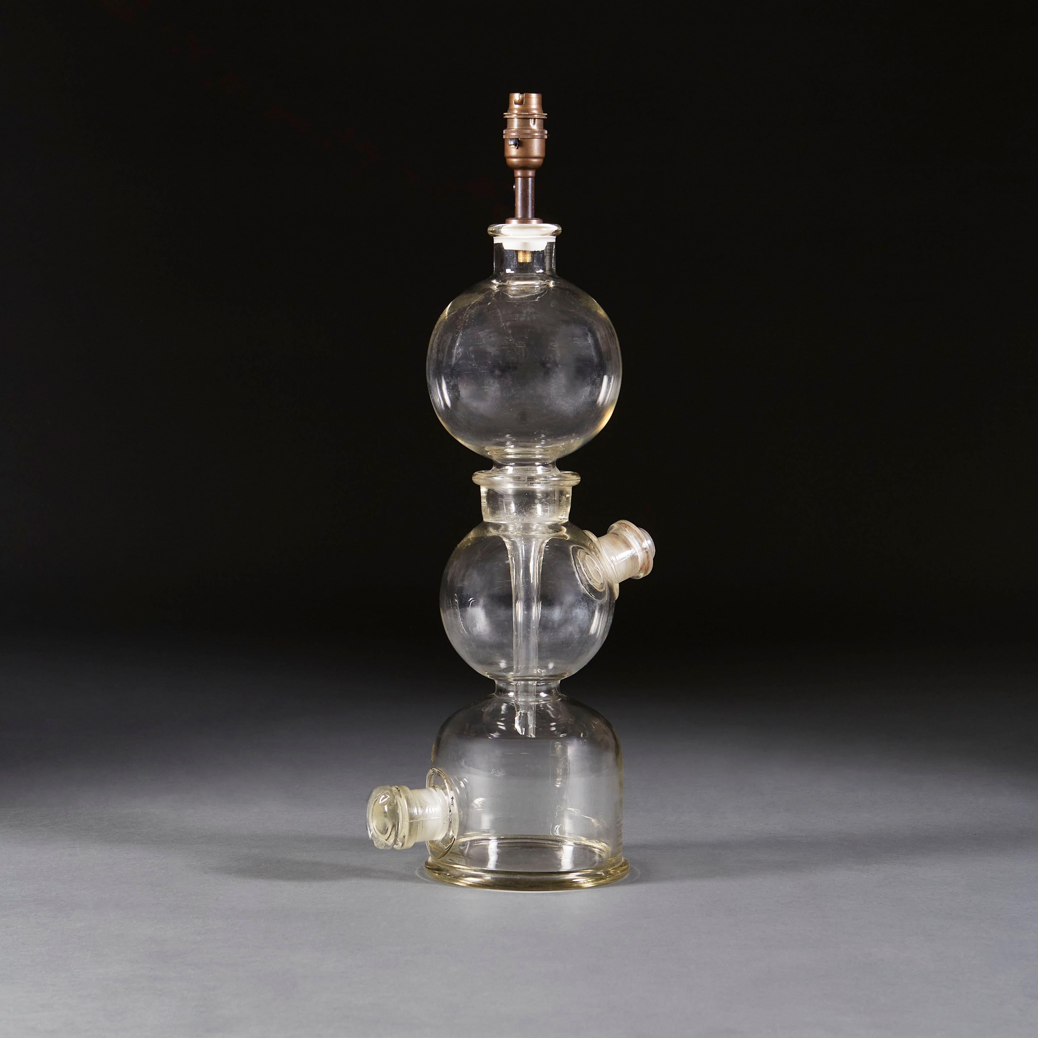 English Unusual Scientific Distilling Glass Vessel as a Lamp For Sale