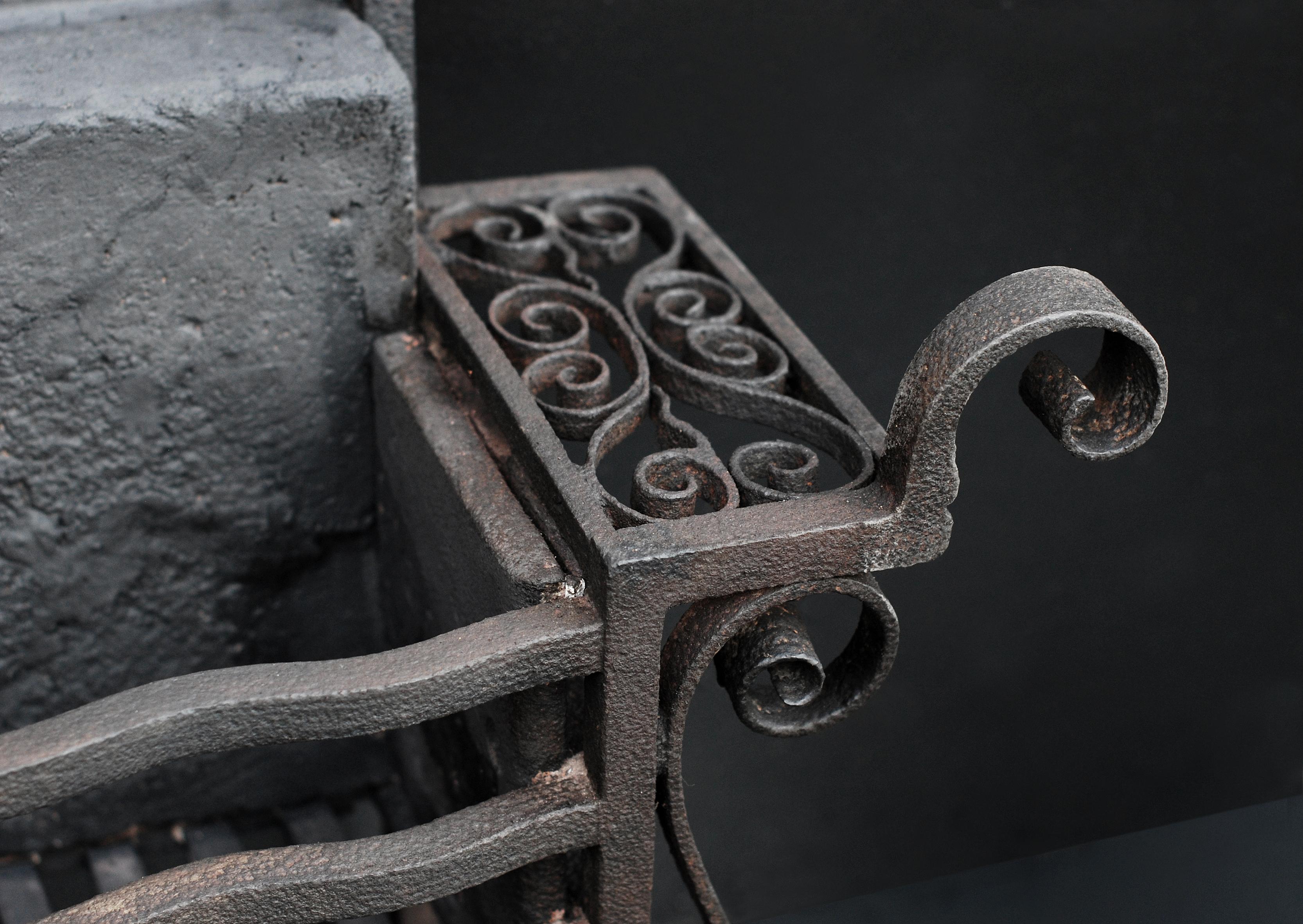 English Unusual Scrolled Wrought Iron Firegrate For Sale