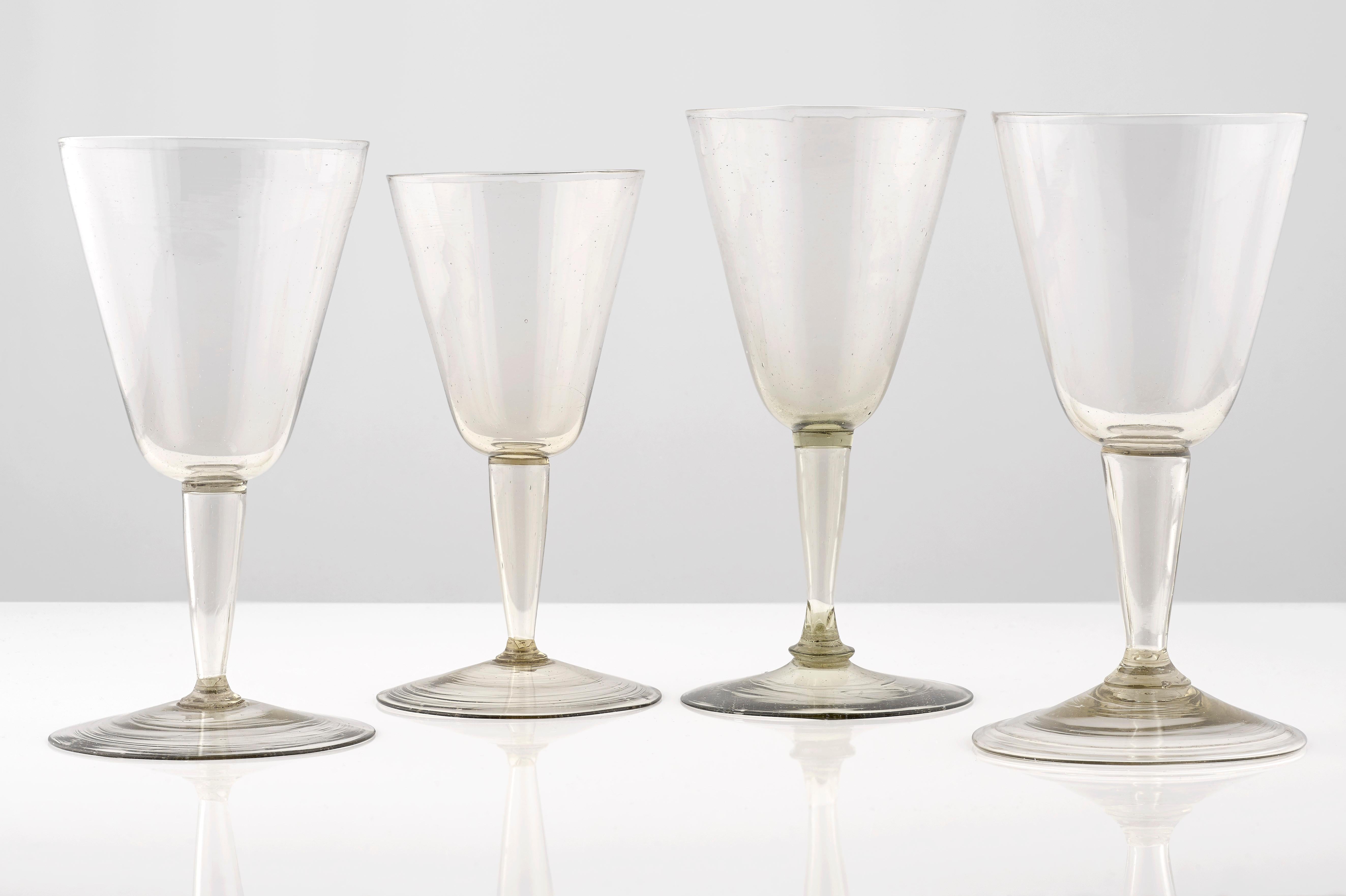 18th Century and Earlier An unusual 'set' of 4 Cristallo glasses Venetian early 17th century
