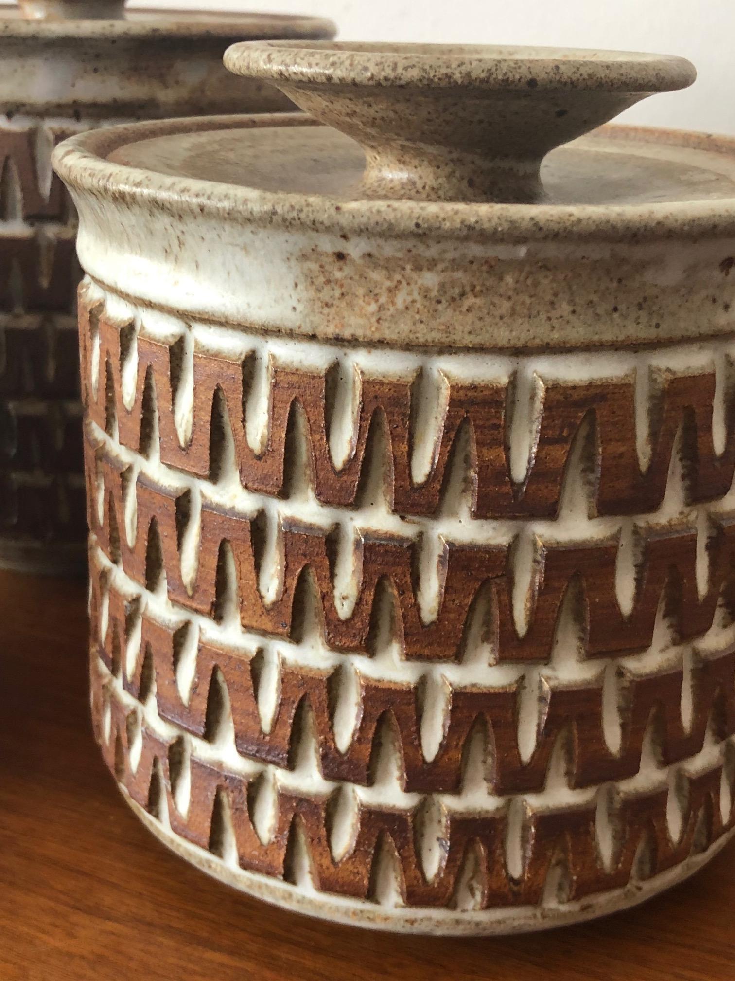 Unusual Set of Four Ceramic Lidded Jars by Gerry Williams 2