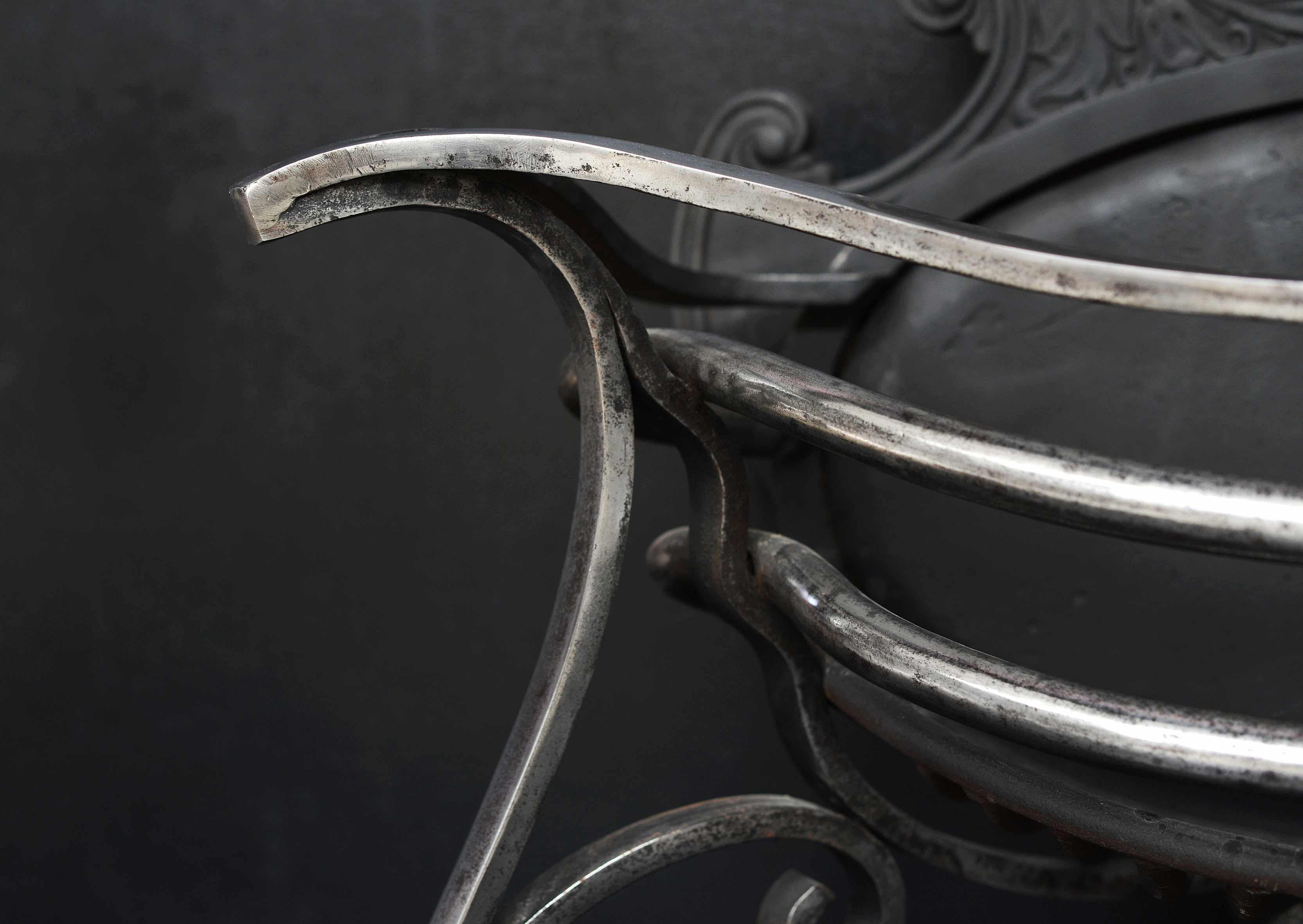 English Unusual Shaped Art Nouveau Wrought Iron Firebasket For Sale