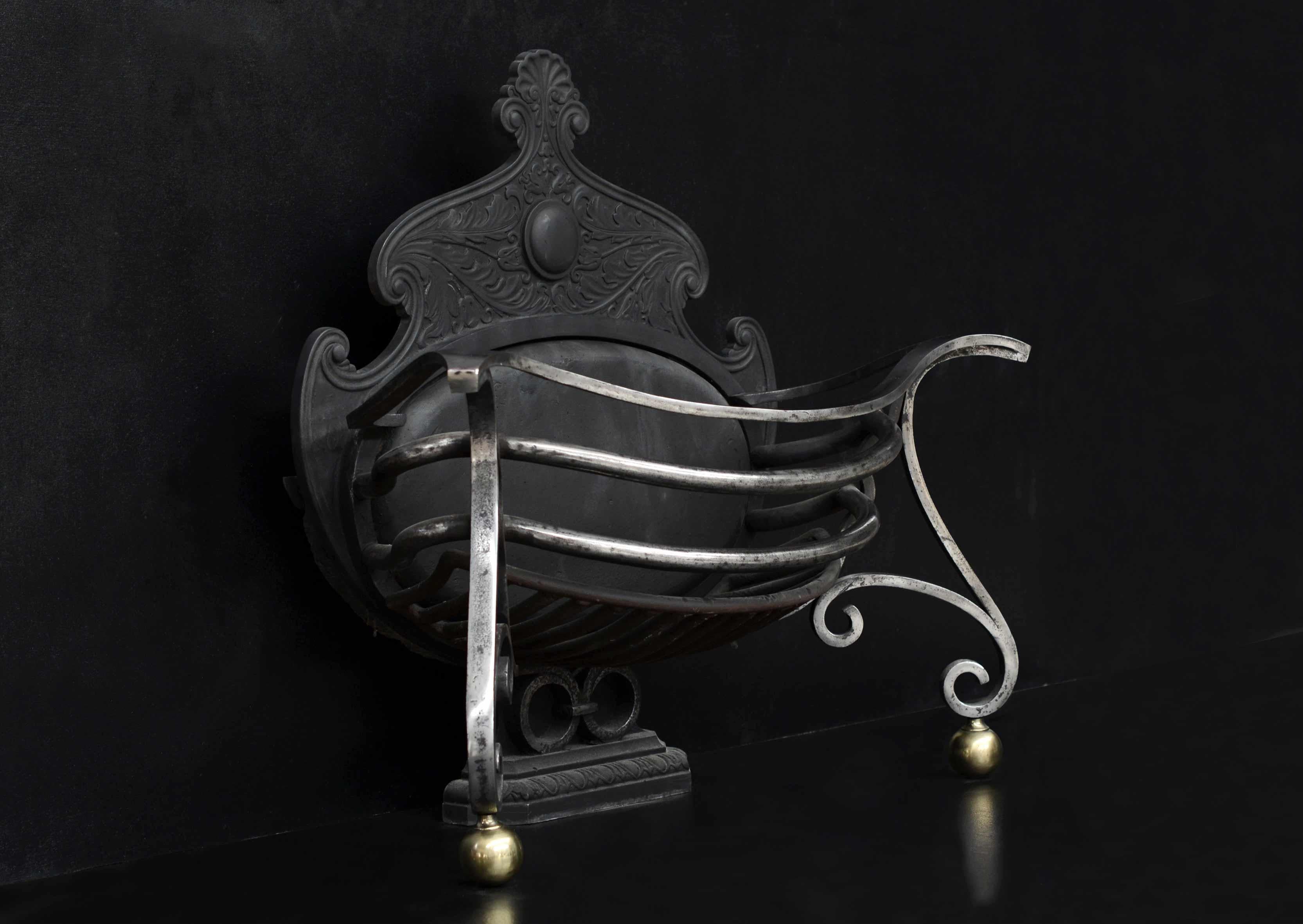 Unusual Shaped Art Nouveau Wrought Iron Firebasket For Sale 1