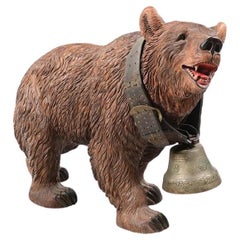 An Unusual Swiss Carved Black Forest Near Life-Size Figure of a Strolling Bear