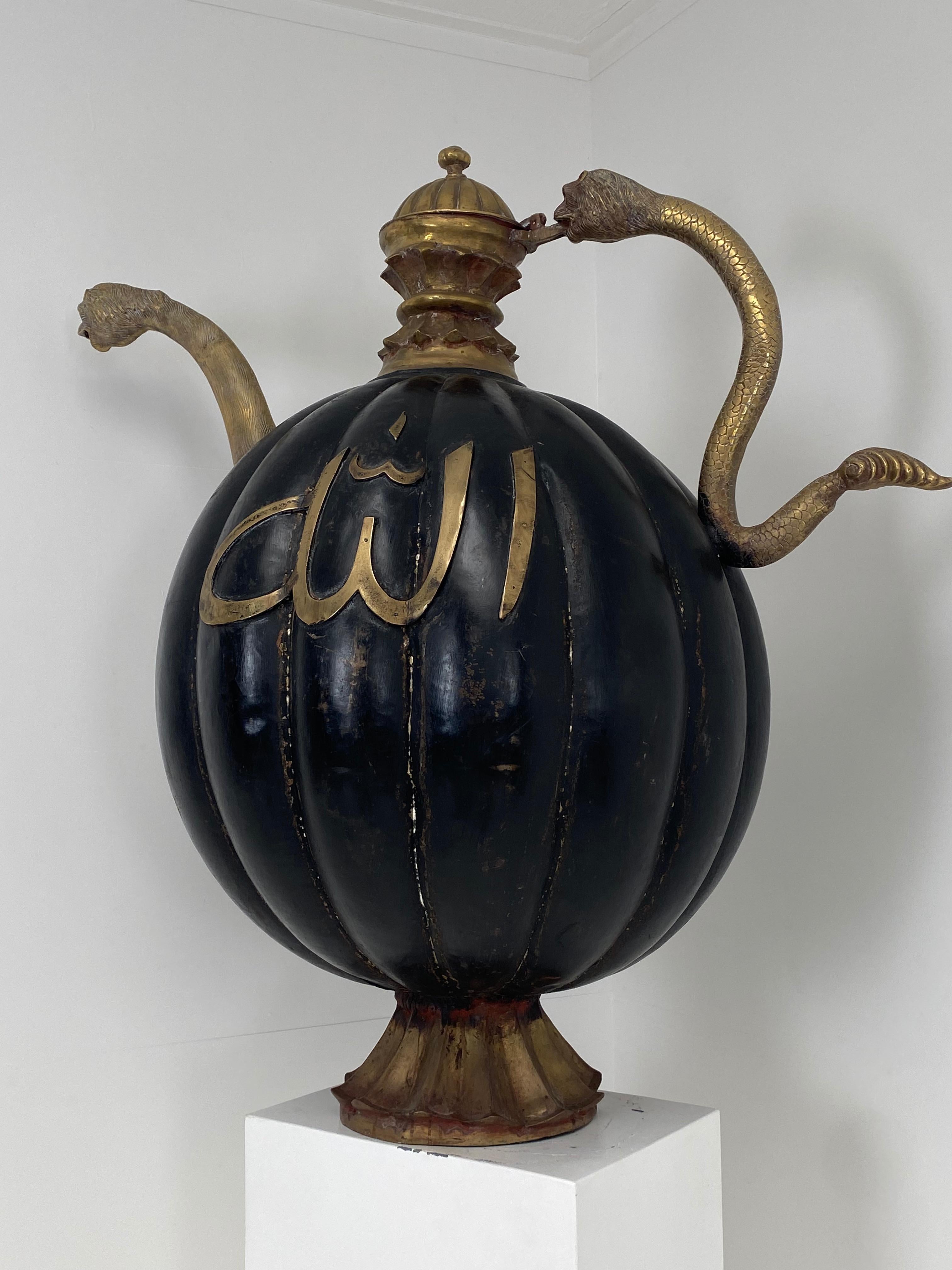 Vintage, Extra Large Tea Pot Centerpiece in black and gold metal, Morocco. For Sale 3