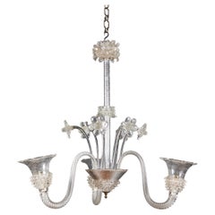 Antique An Unusual Three Arm Murano Chandelier