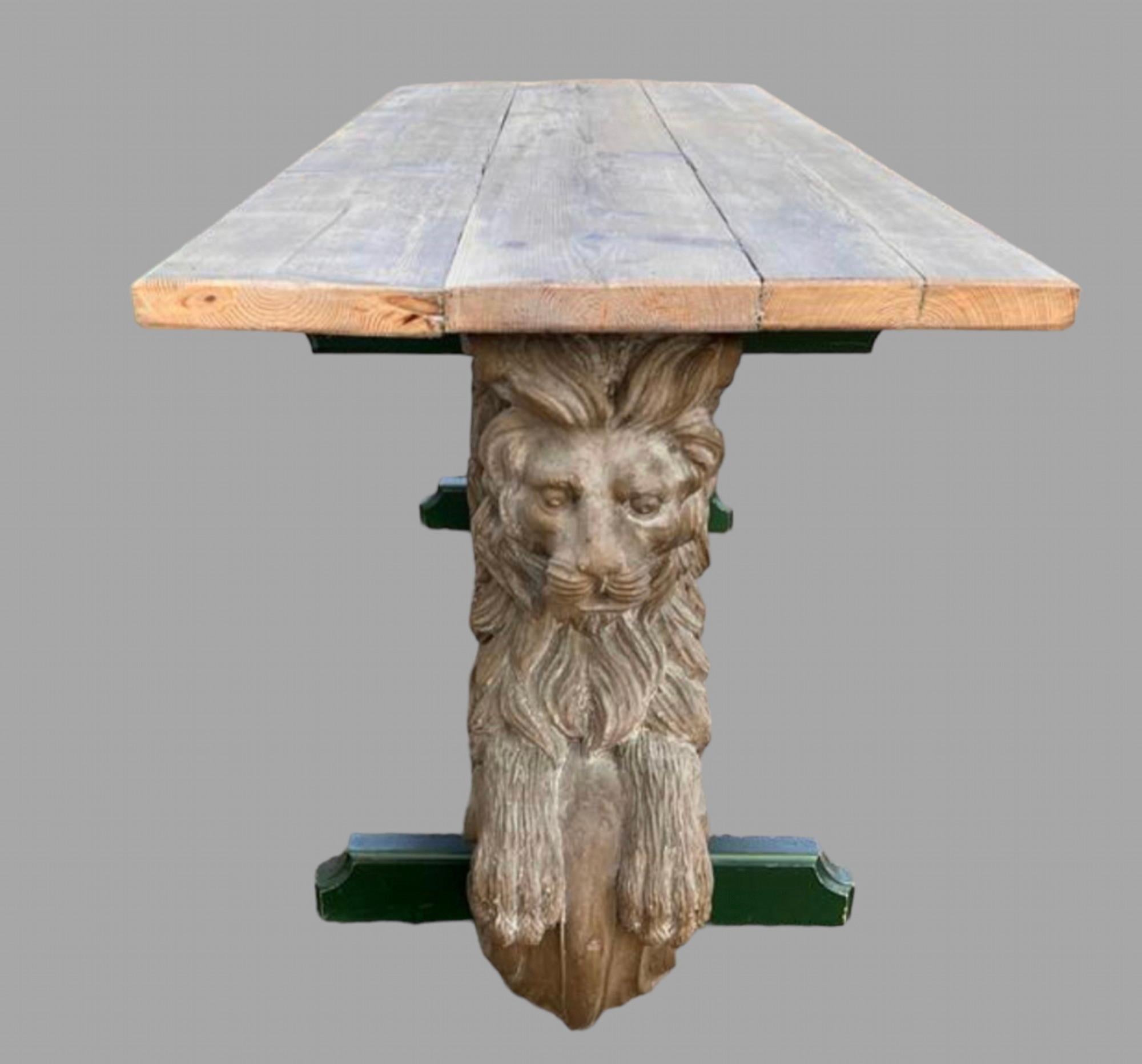 Modern An Unusual Trestle Table with Lion Supports For Sale