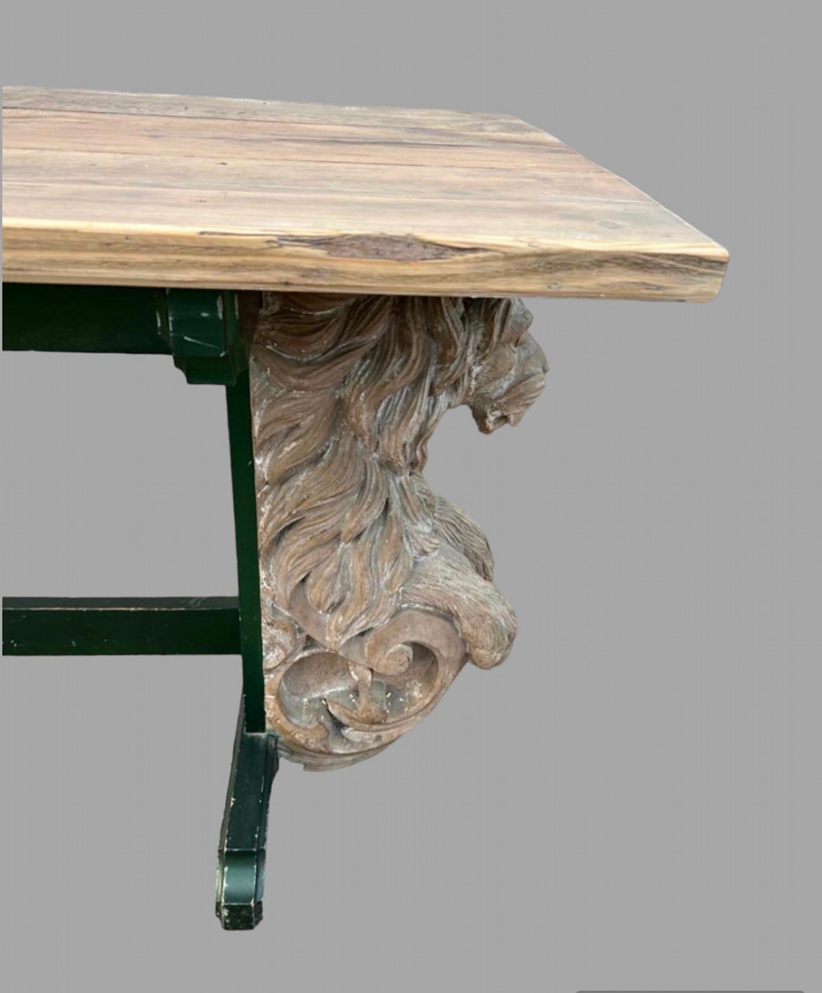 British An Unusual Trestle Table with Lion Supports For Sale