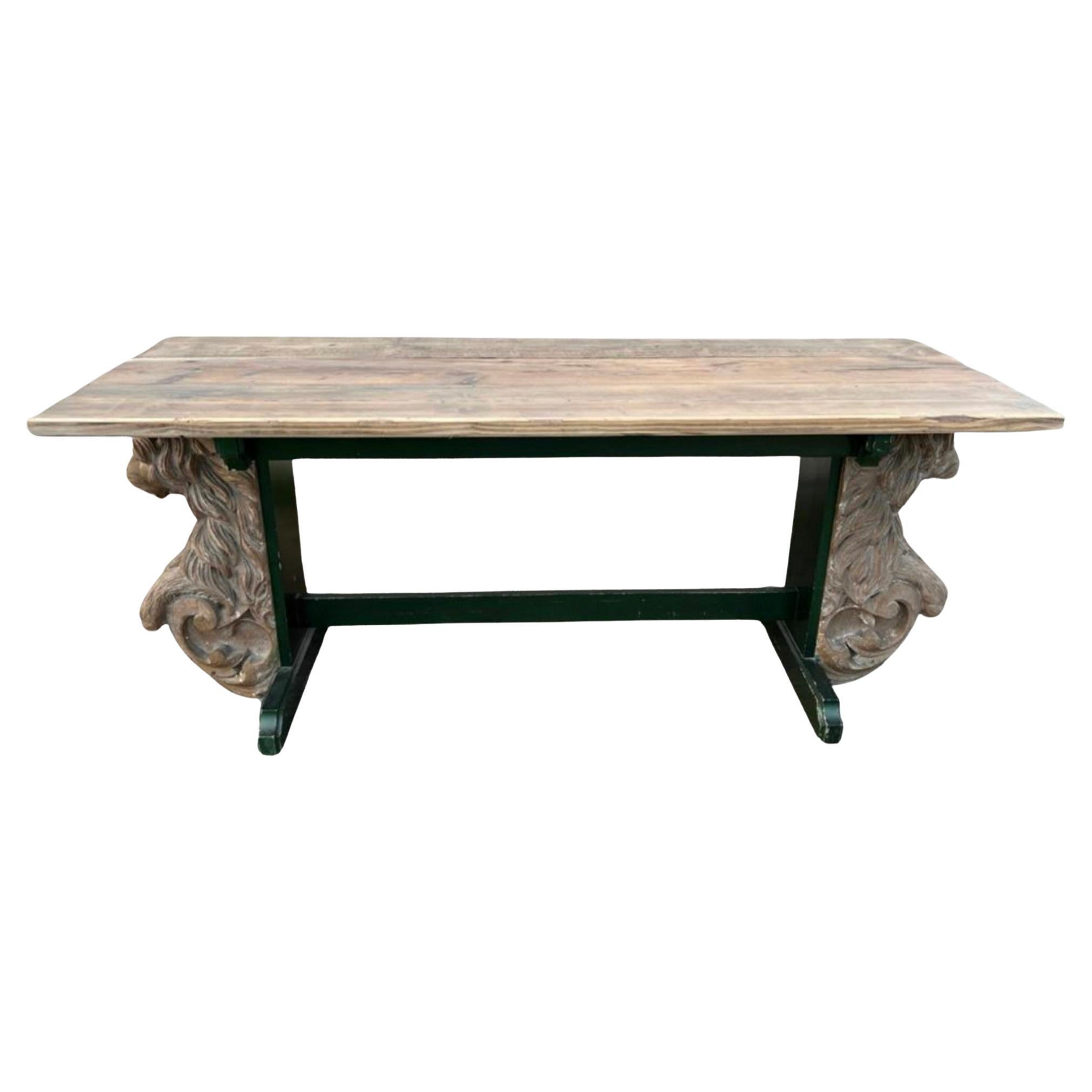An Unusual Trestle Table with Lion Supports For Sale