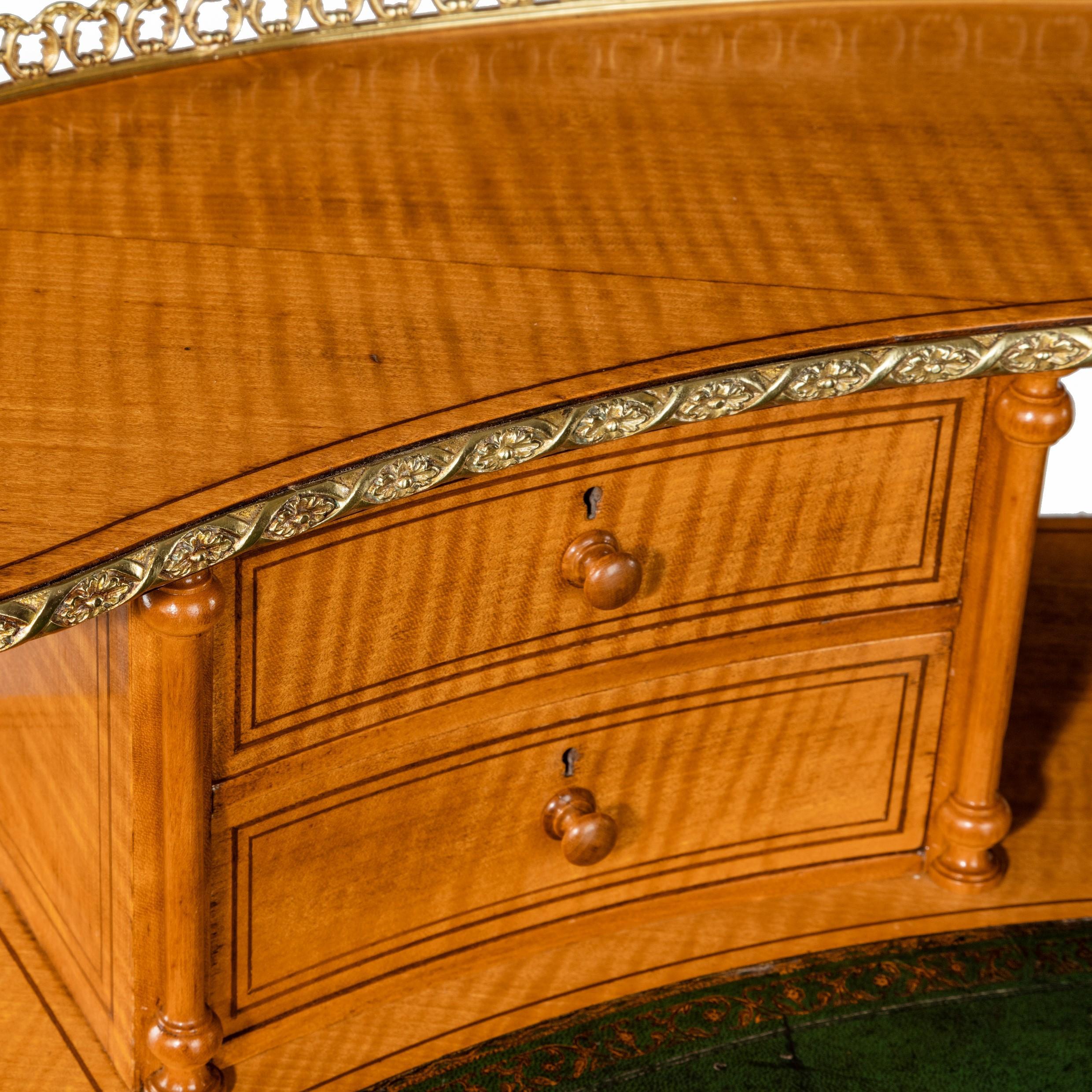 British Unusual Victorian Freestanding Oval Satinwood Desk