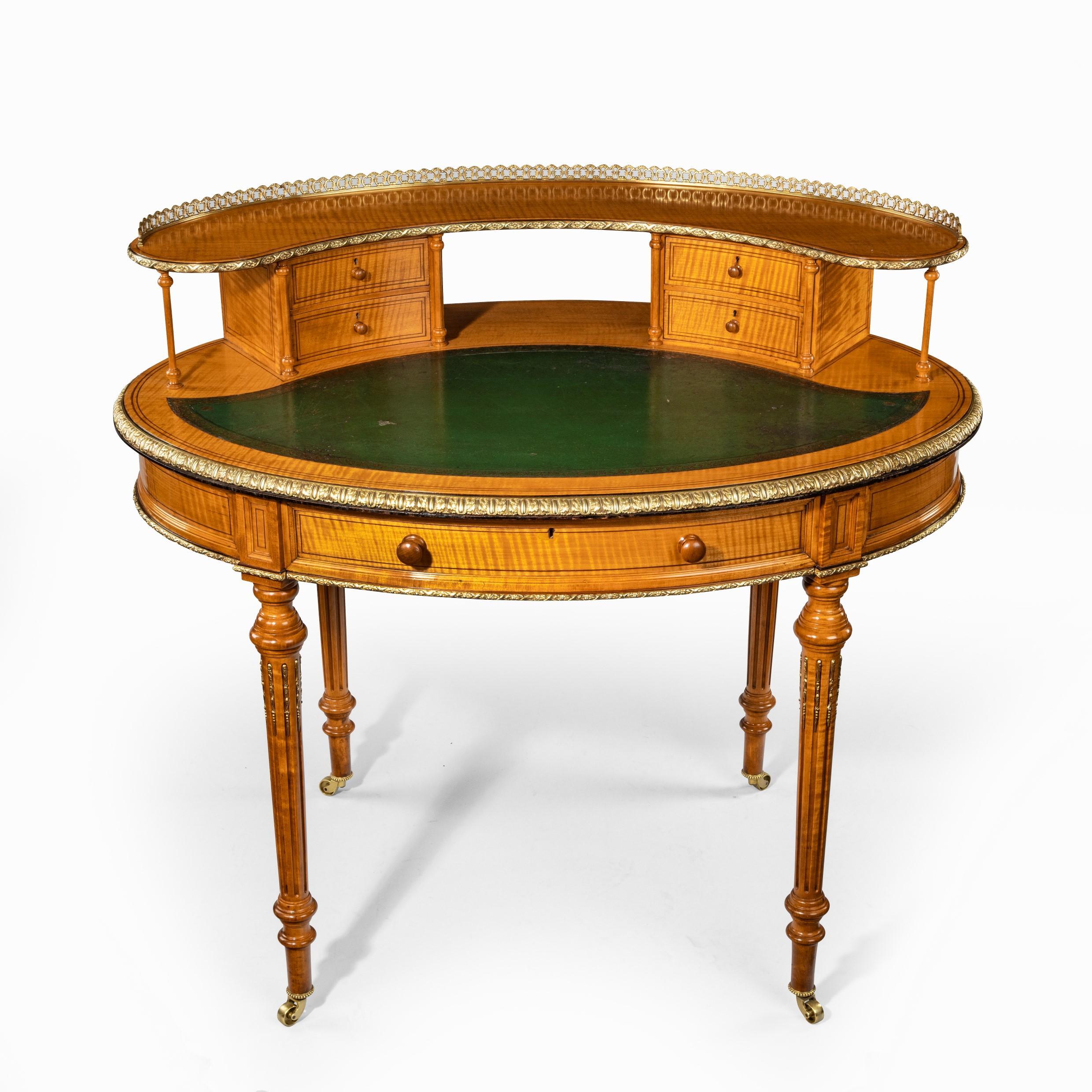 19th Century Unusual Victorian Freestanding Oval Satinwood Desk