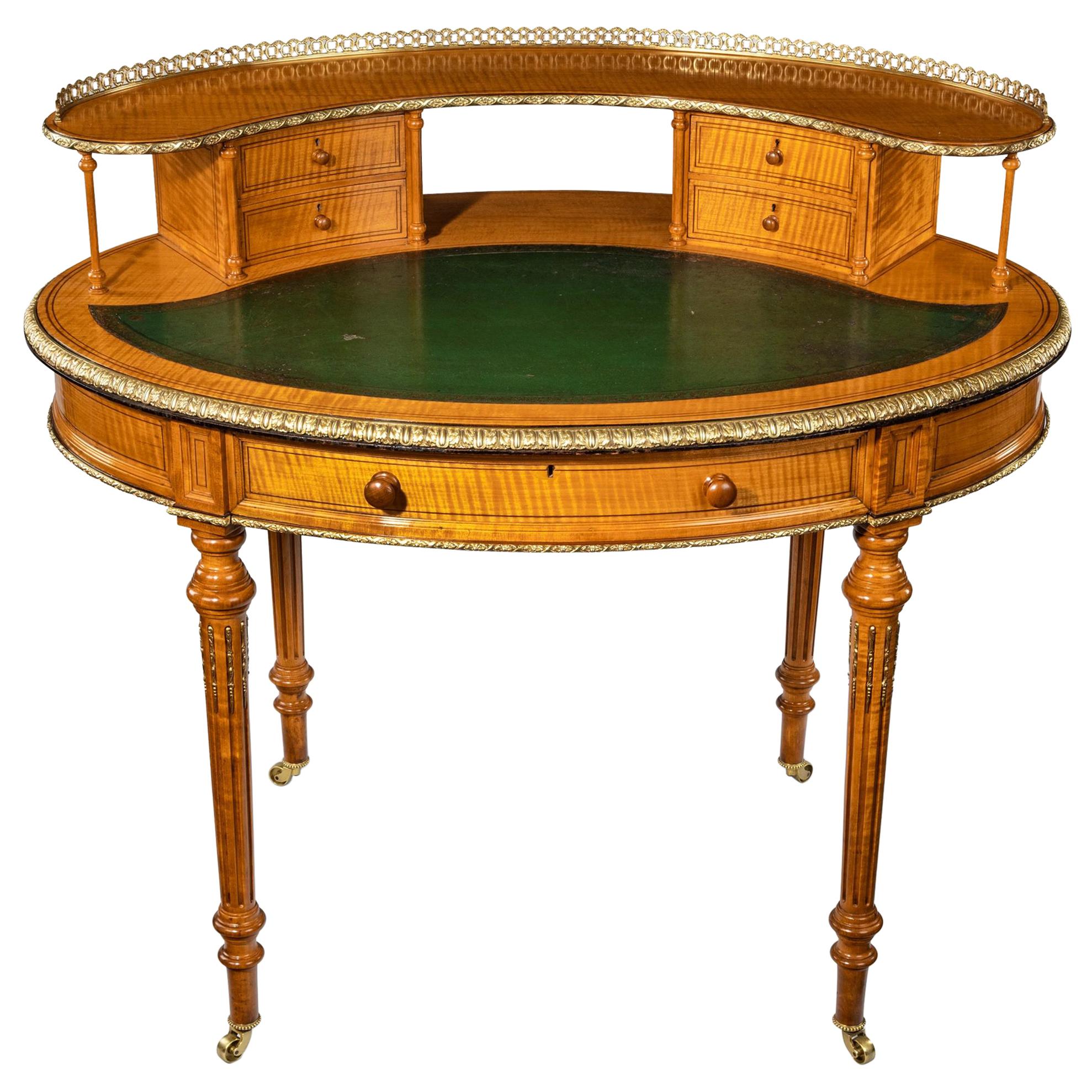 Unusual Victorian Freestanding Oval Satinwood Desk
