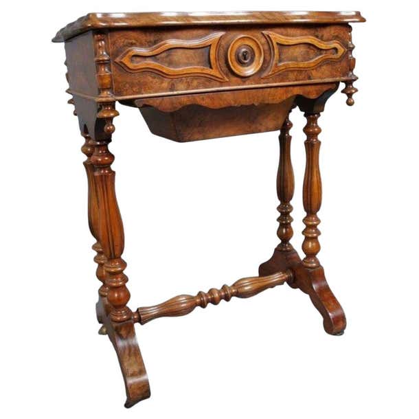 Victorian Work Table Unusual Victorian Work Table in Walnut For Sale at 1stDibs