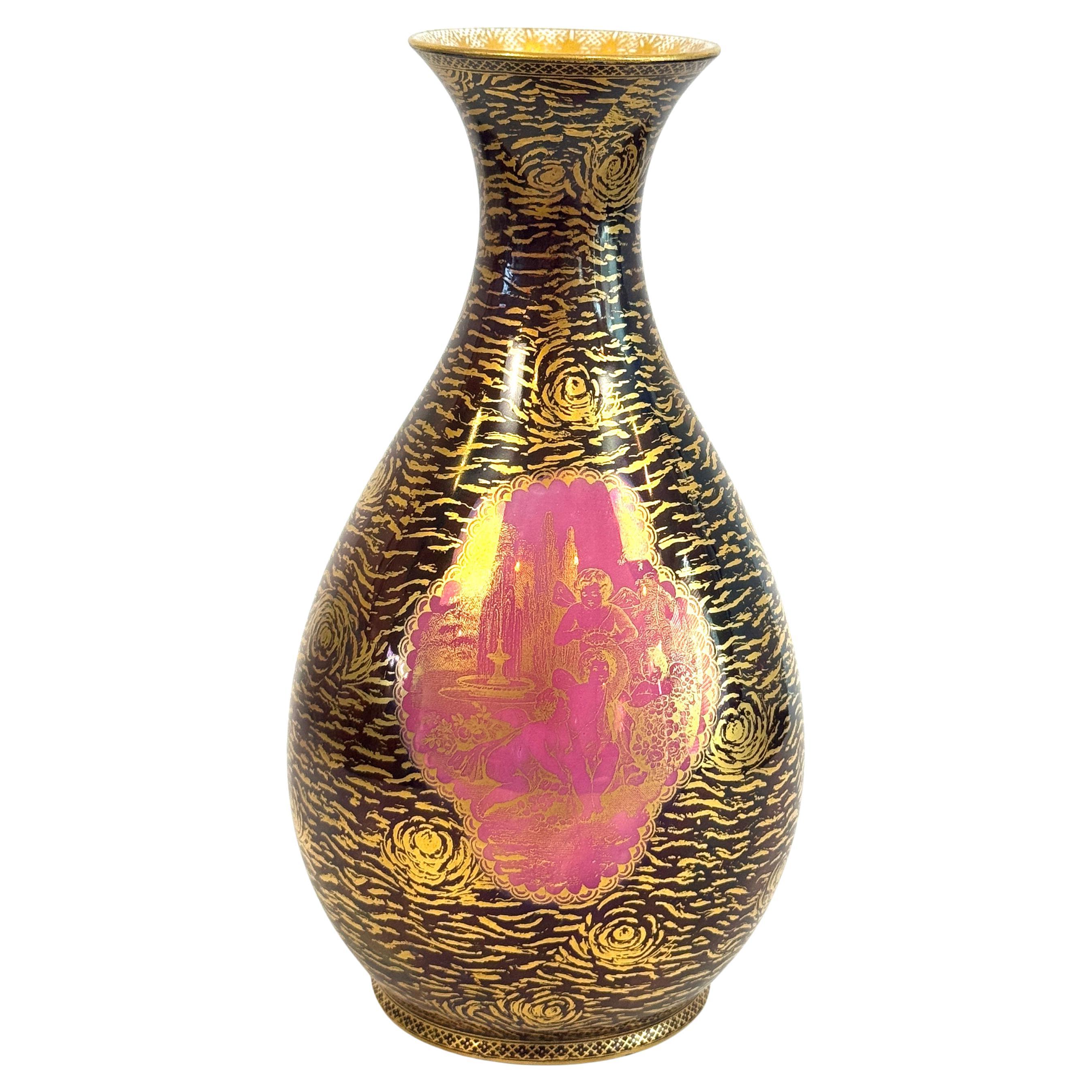 An Unusual Wedgwood Lustreware Chocolate Brown & Rose Vase, circa 1920