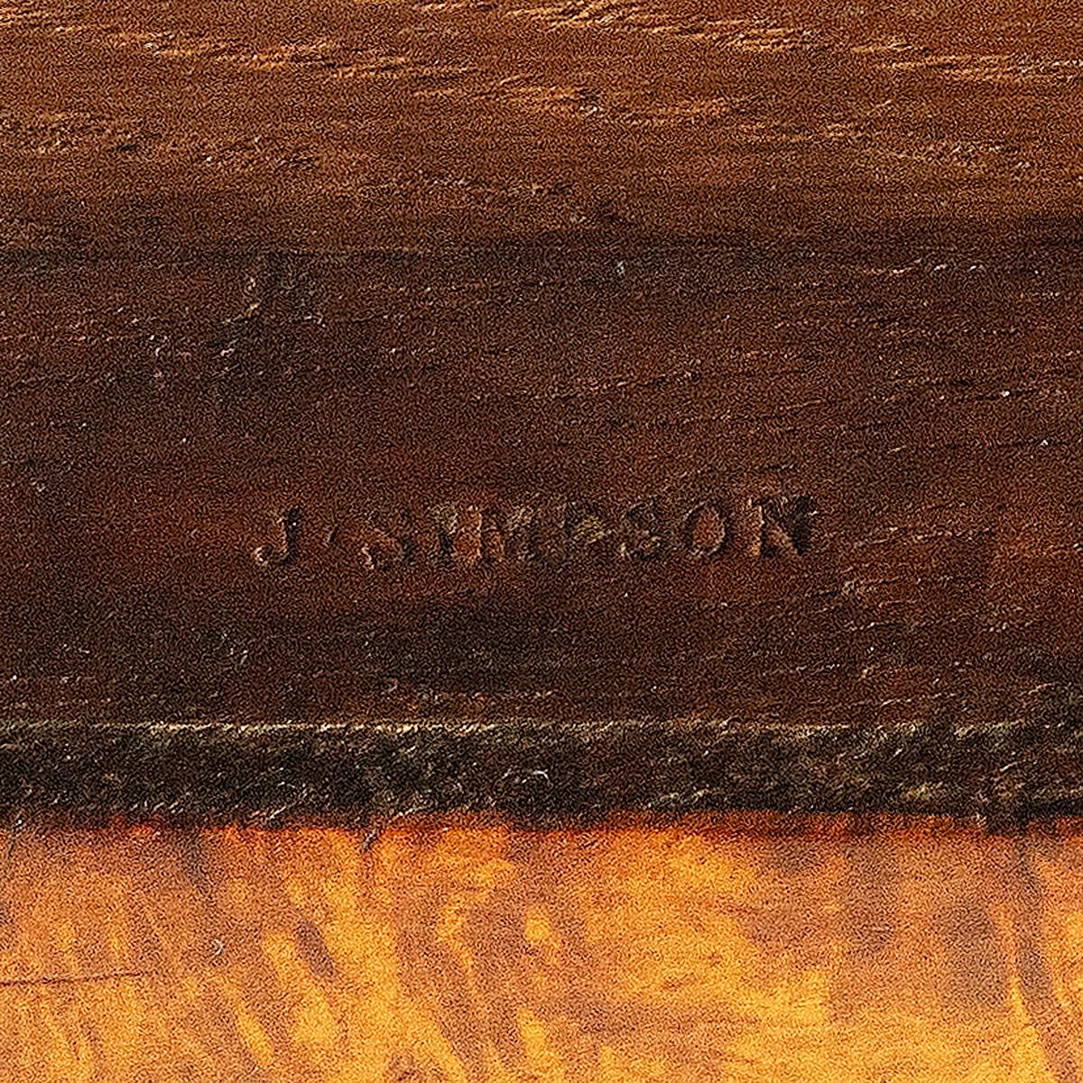 An unusual William IV amboyna and oak four drawer library table by Simpson For Sale 4