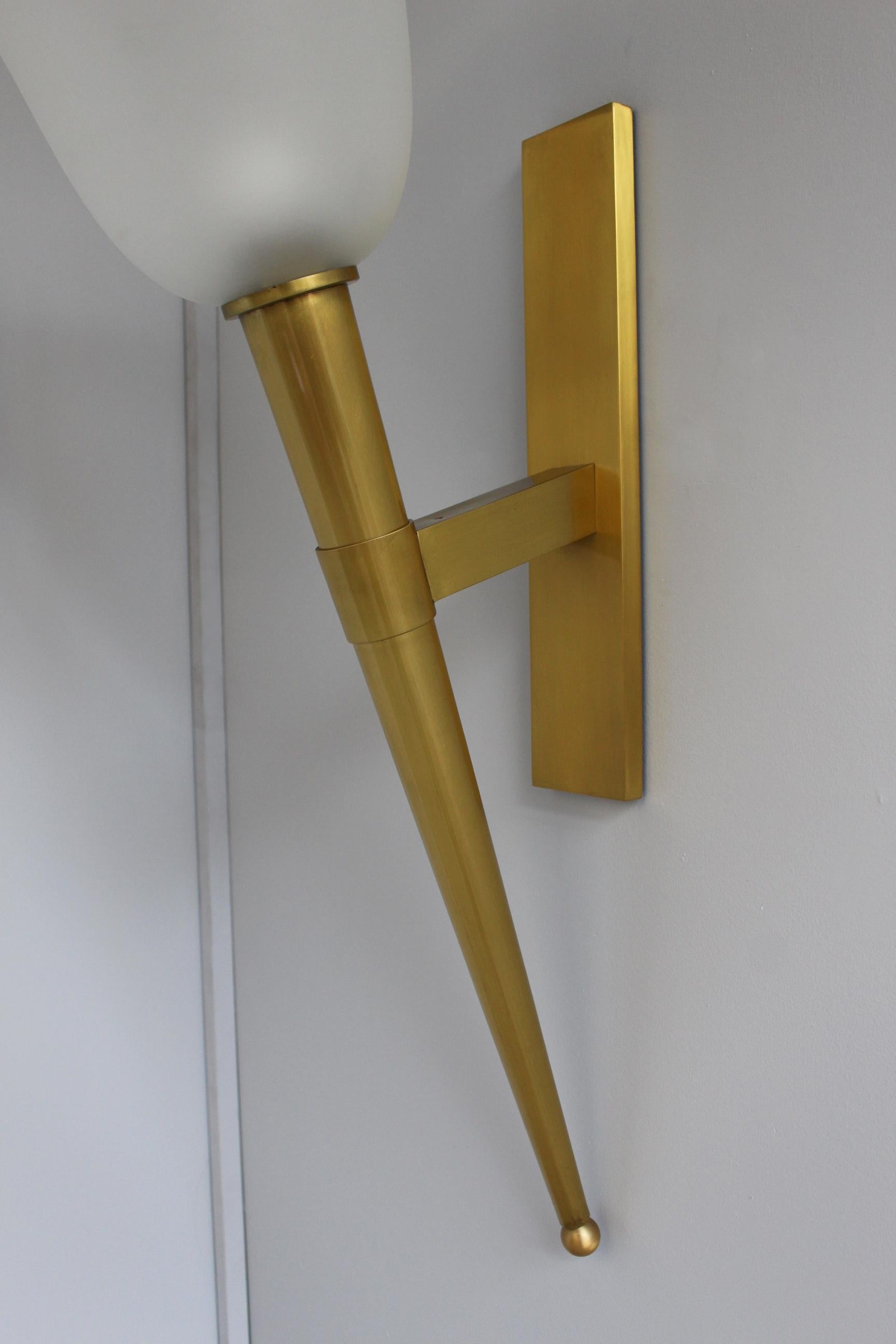 Large Fine French 1950s Bronze and Glass Torchere Wall light by Perzel For Sale 1