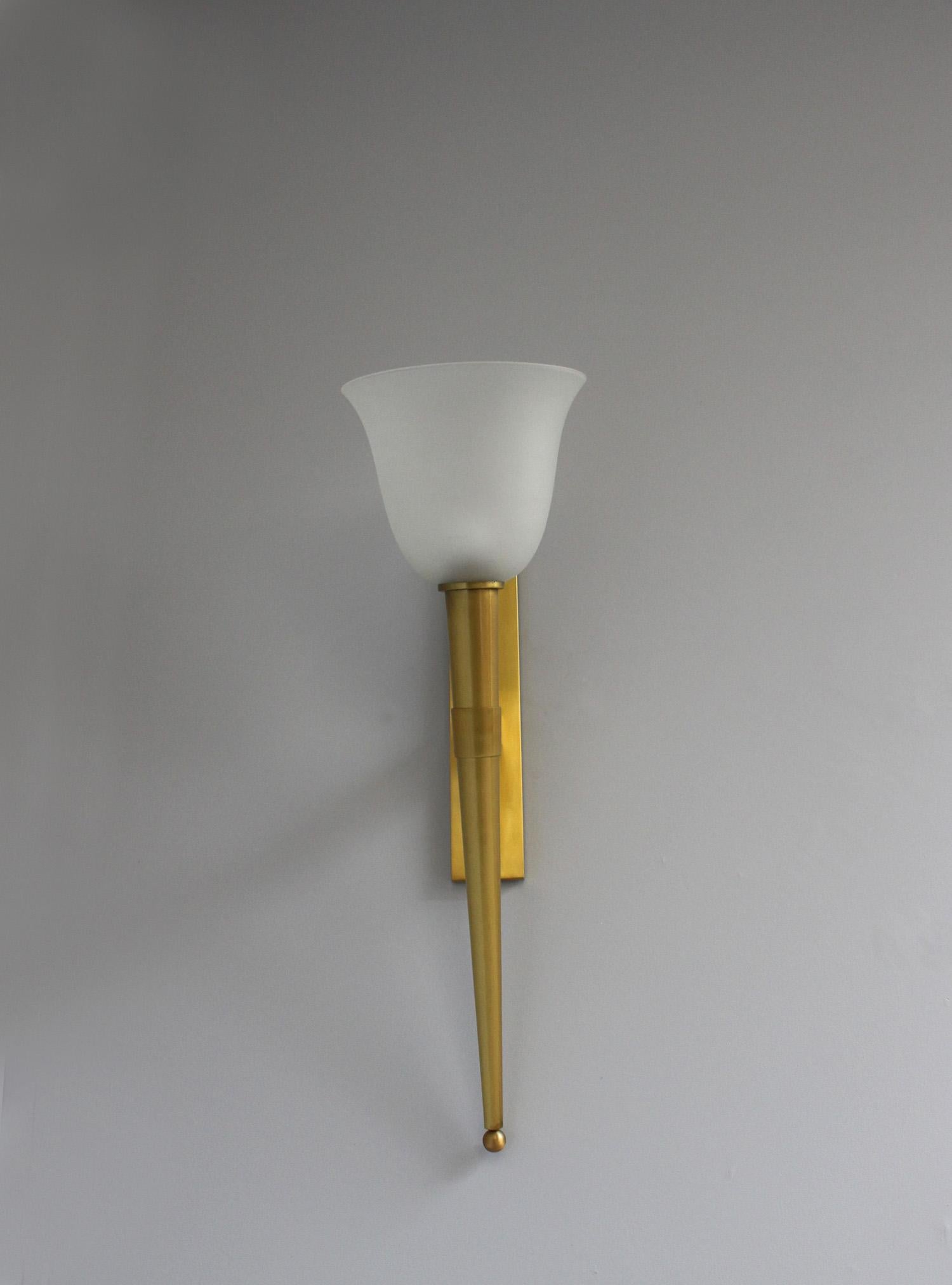 Large Fine French 1950s Bronze and Glass Torchere Wall light by Perzel For Sale 3