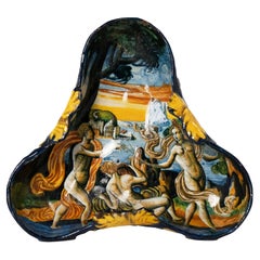 Antique An Urbino Maiolica Istoriato Small Trip-Lobed Dish, Circa 1540-1545