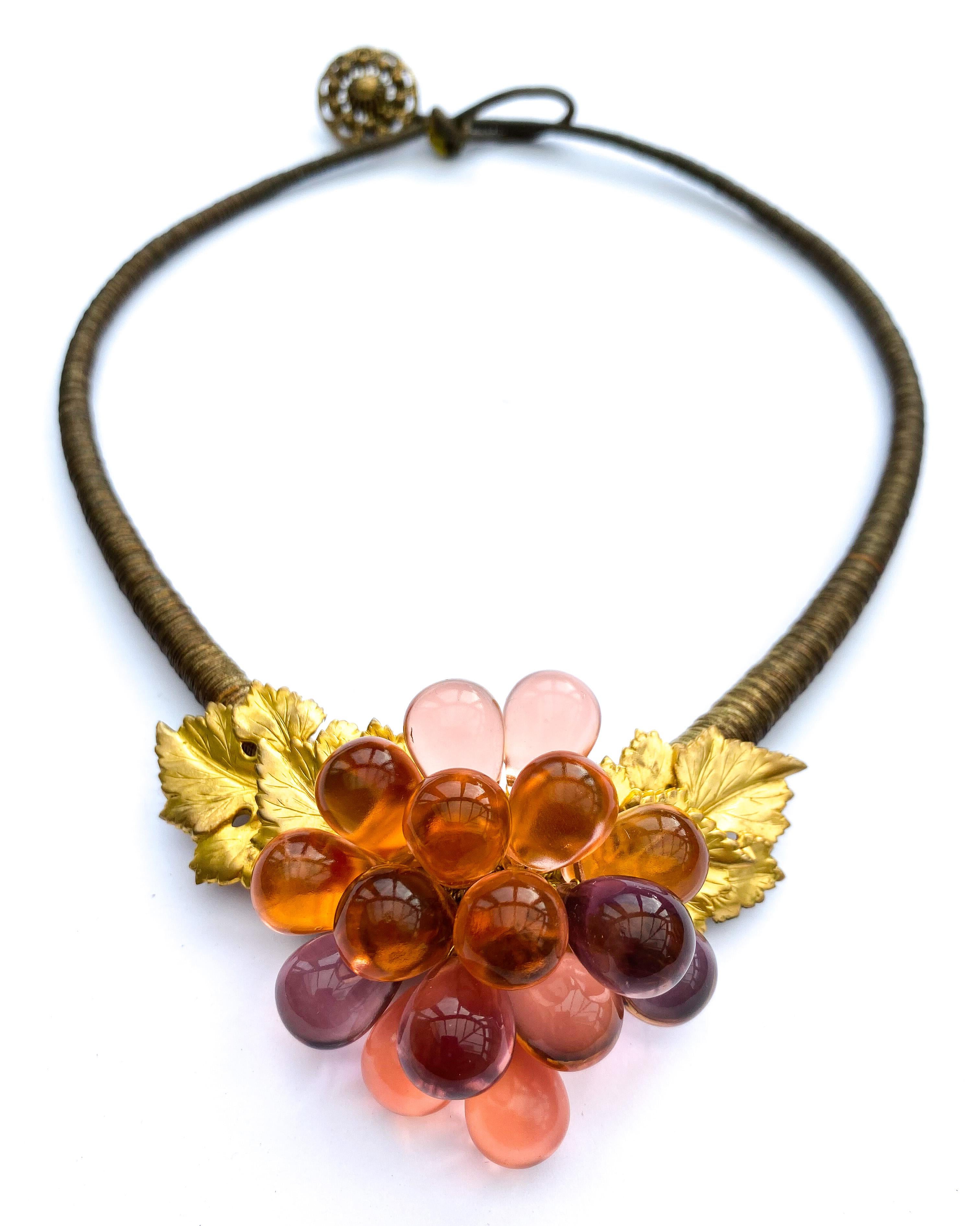 An very unusual coloured glass and gilt metal 'grape' necklace, France, 1920s. 5