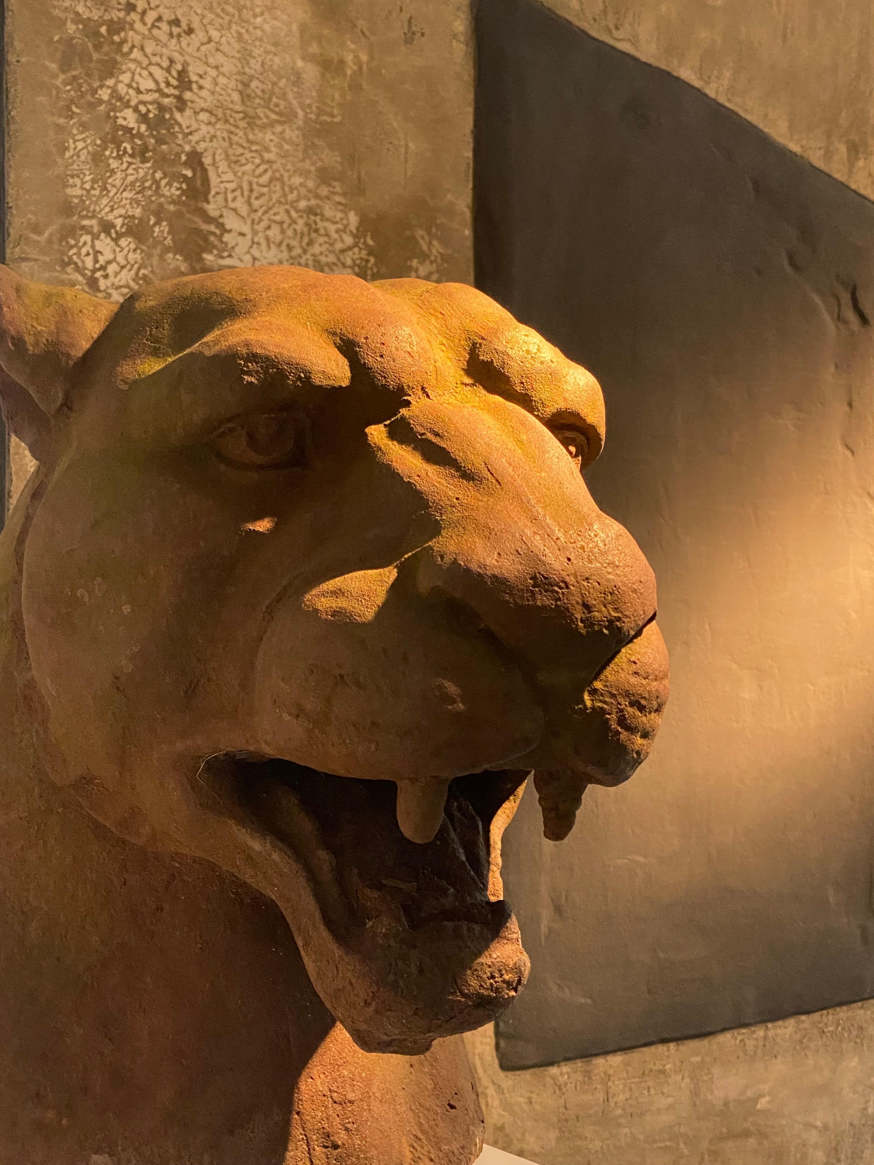 An Vintage Cast Iron Sculpture of a Lioness For Sale 10