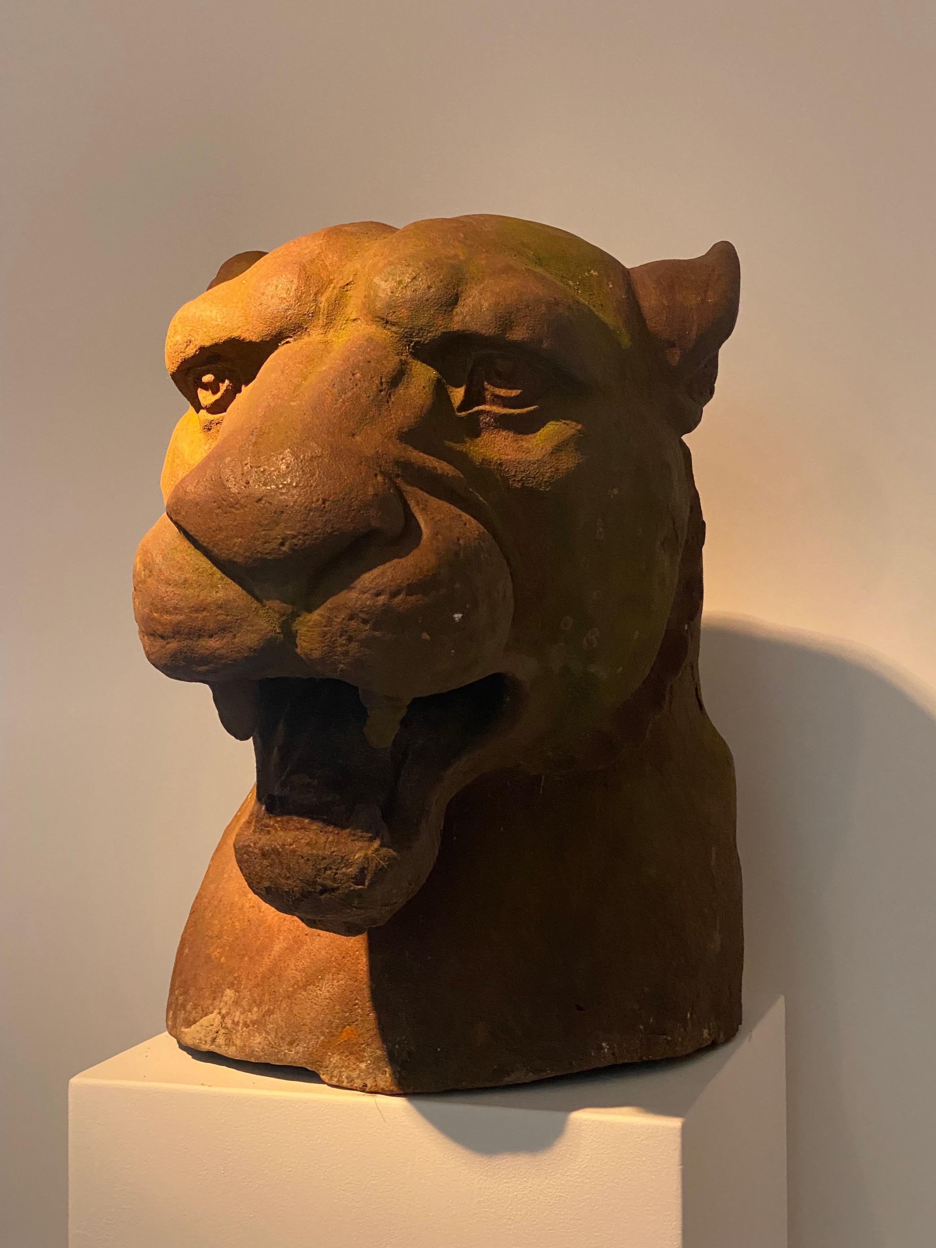 French An Vintage Cast Iron Sculpture of a Lioness For Sale