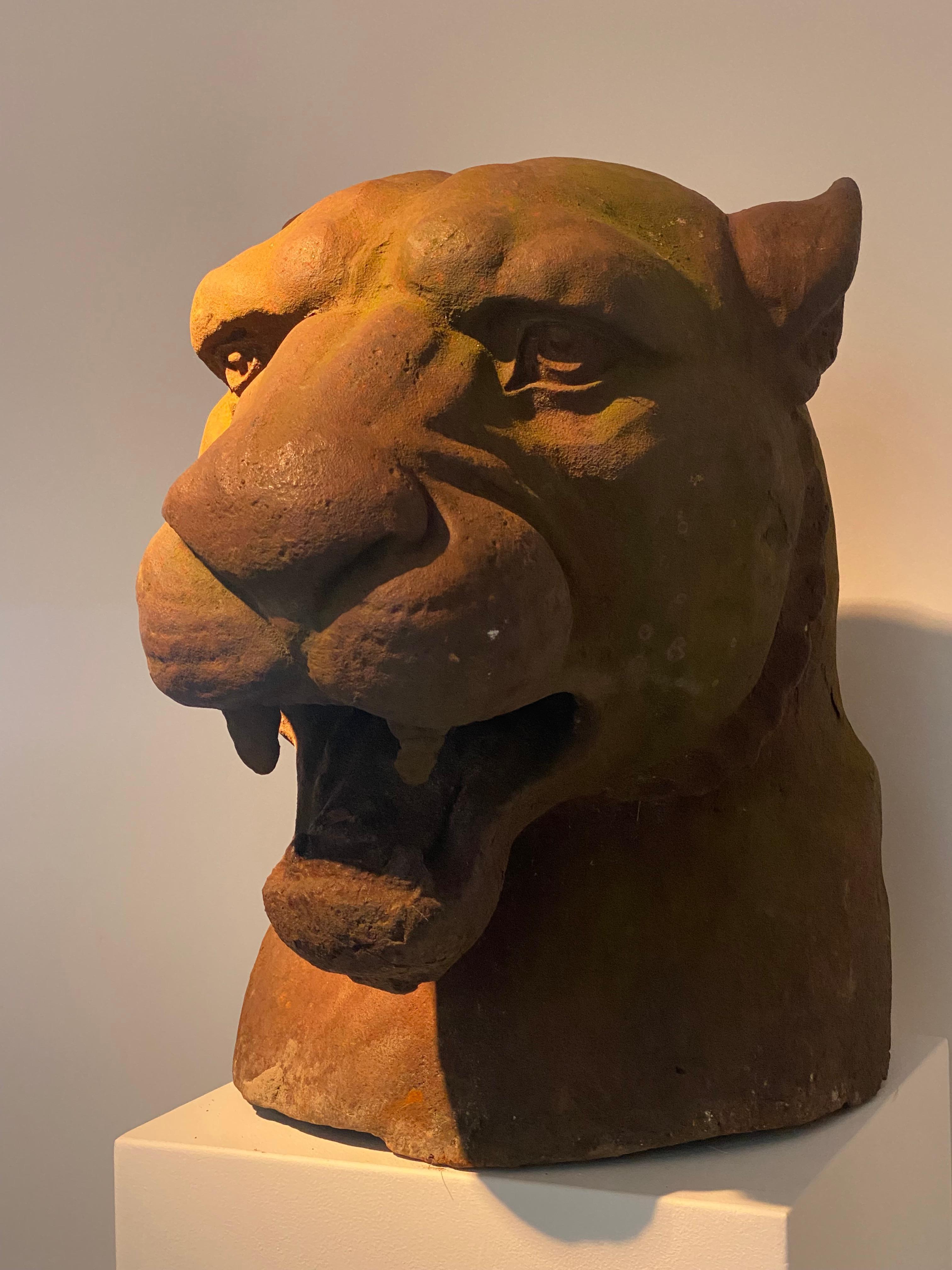 An Vintage Cast Iron Sculpture of a Lioness For Sale 2