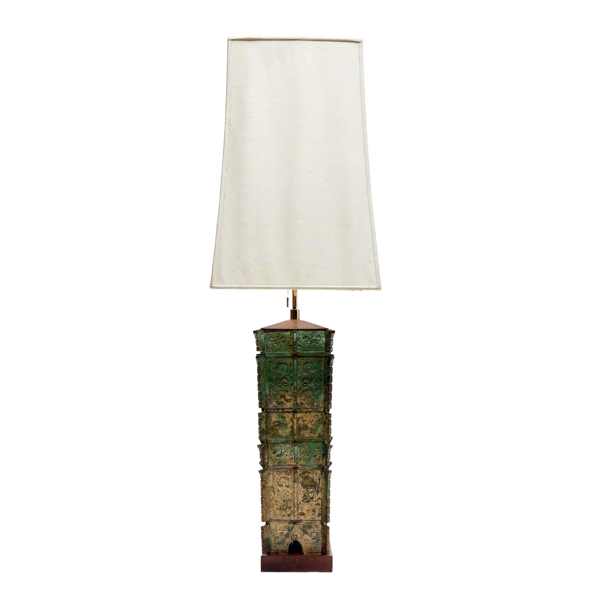 Wood An XL Monumental Archaic Bronze Lamp For Sale