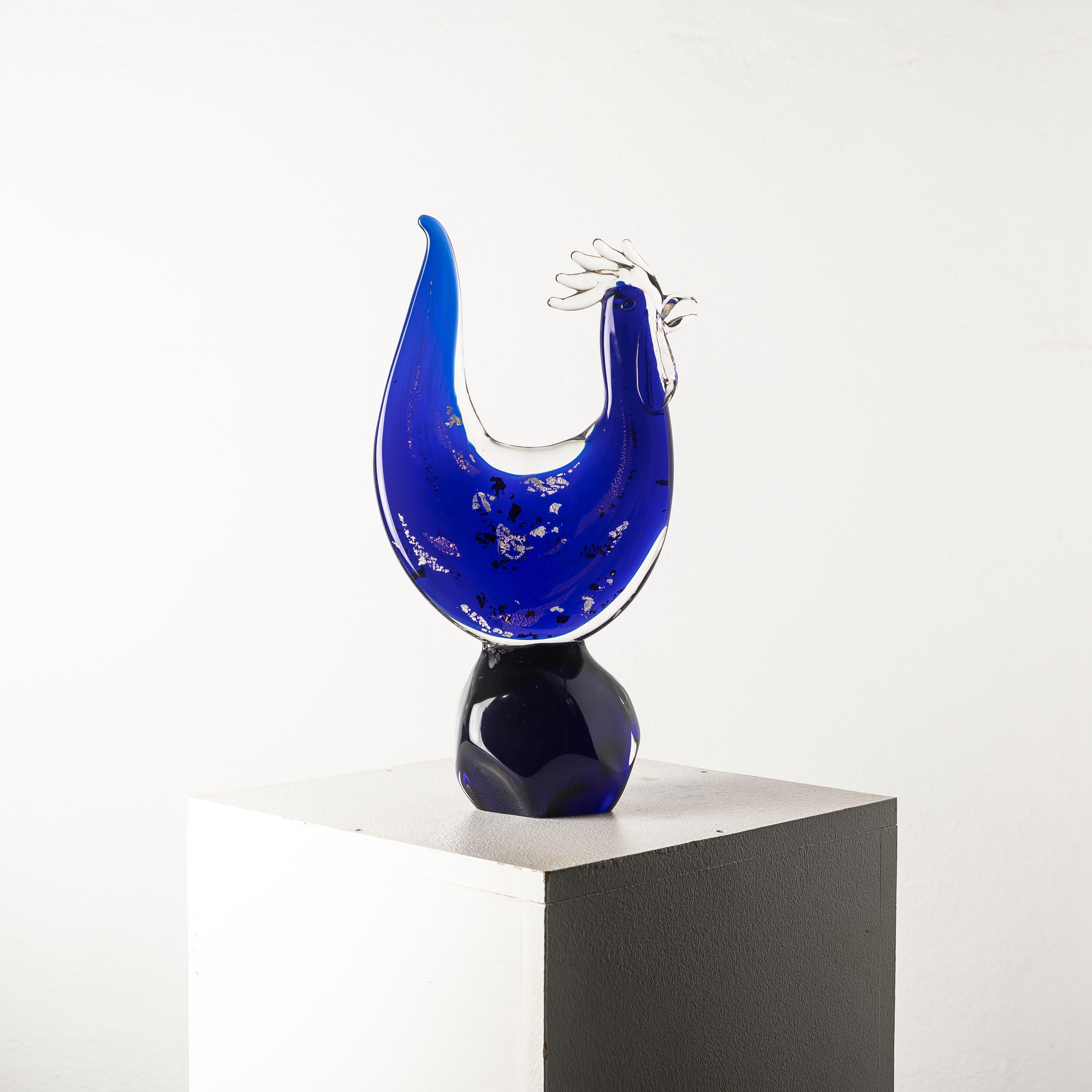 An XL murano blue glass Rooster by Vicenzo Nason For Sale 5