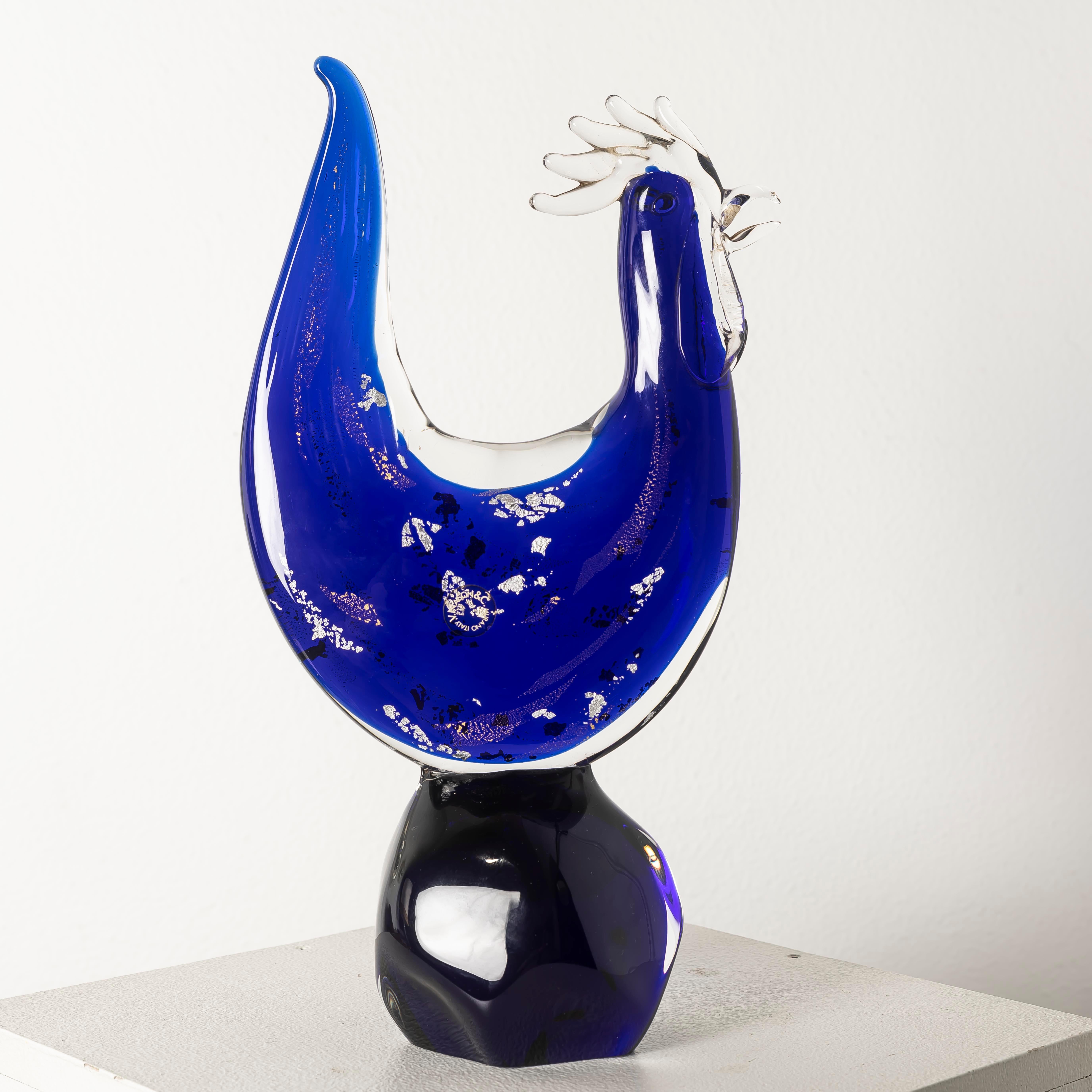 An XL murano blue glass Rooster by Vicenzo Nason For Sale 6