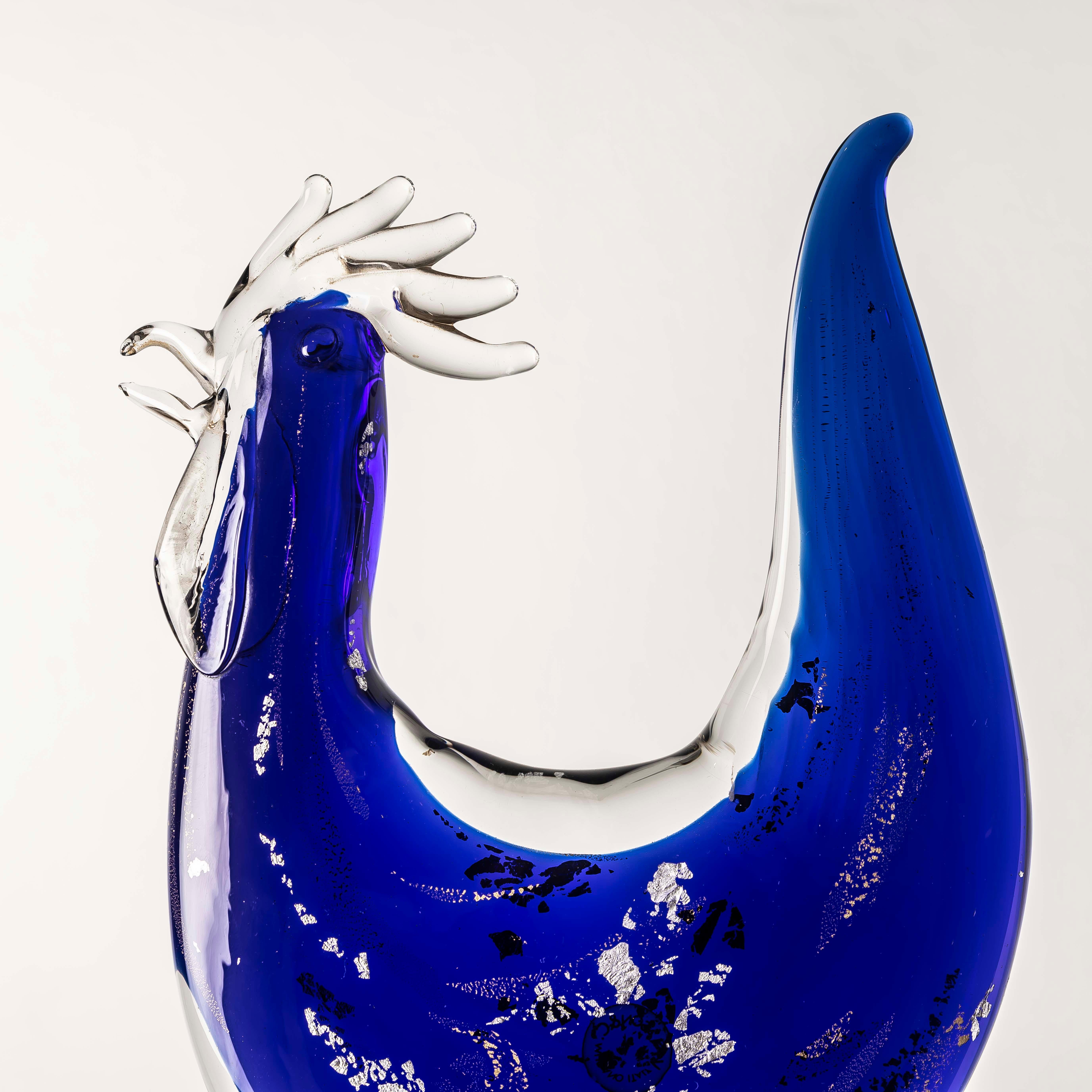 An XL murano blue glass Rooster by Vicenzo Nason In Good Condition For Sale In BARCELONA, ES