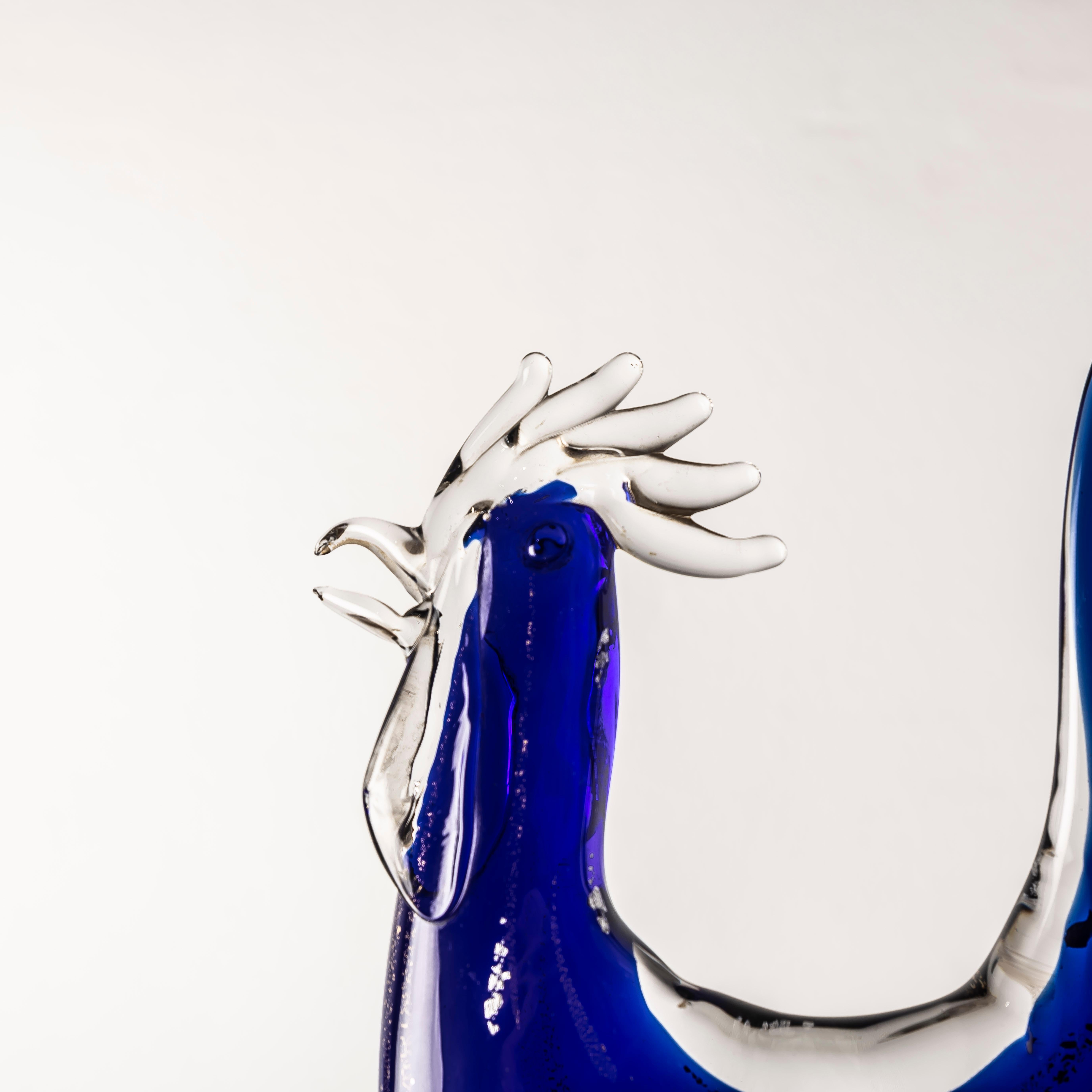 Late 20th Century An XL murano blue glass Rooster by Vicenzo Nason For Sale