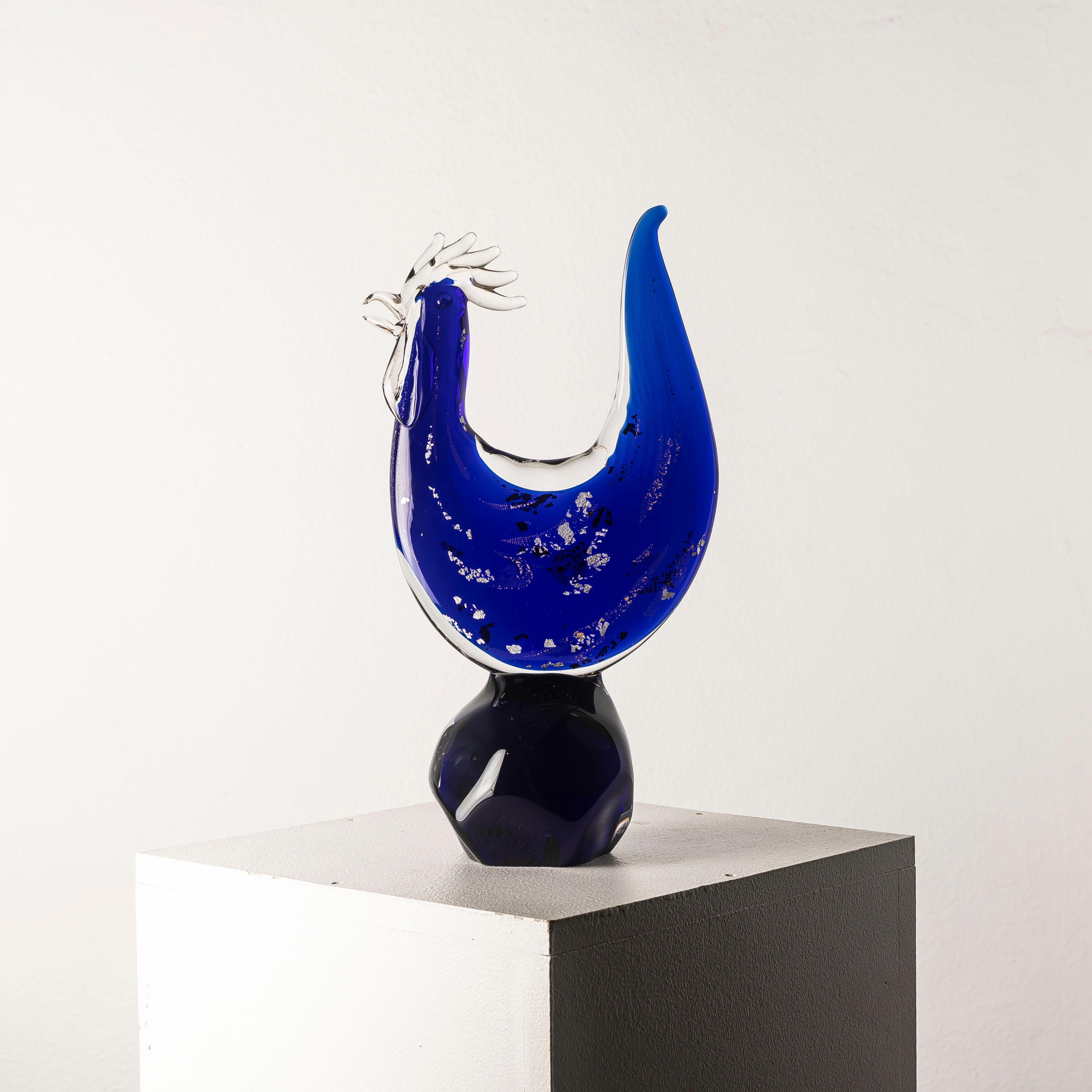 Murano Glass An XL murano blue glass Rooster by Vicenzo Nason For Sale