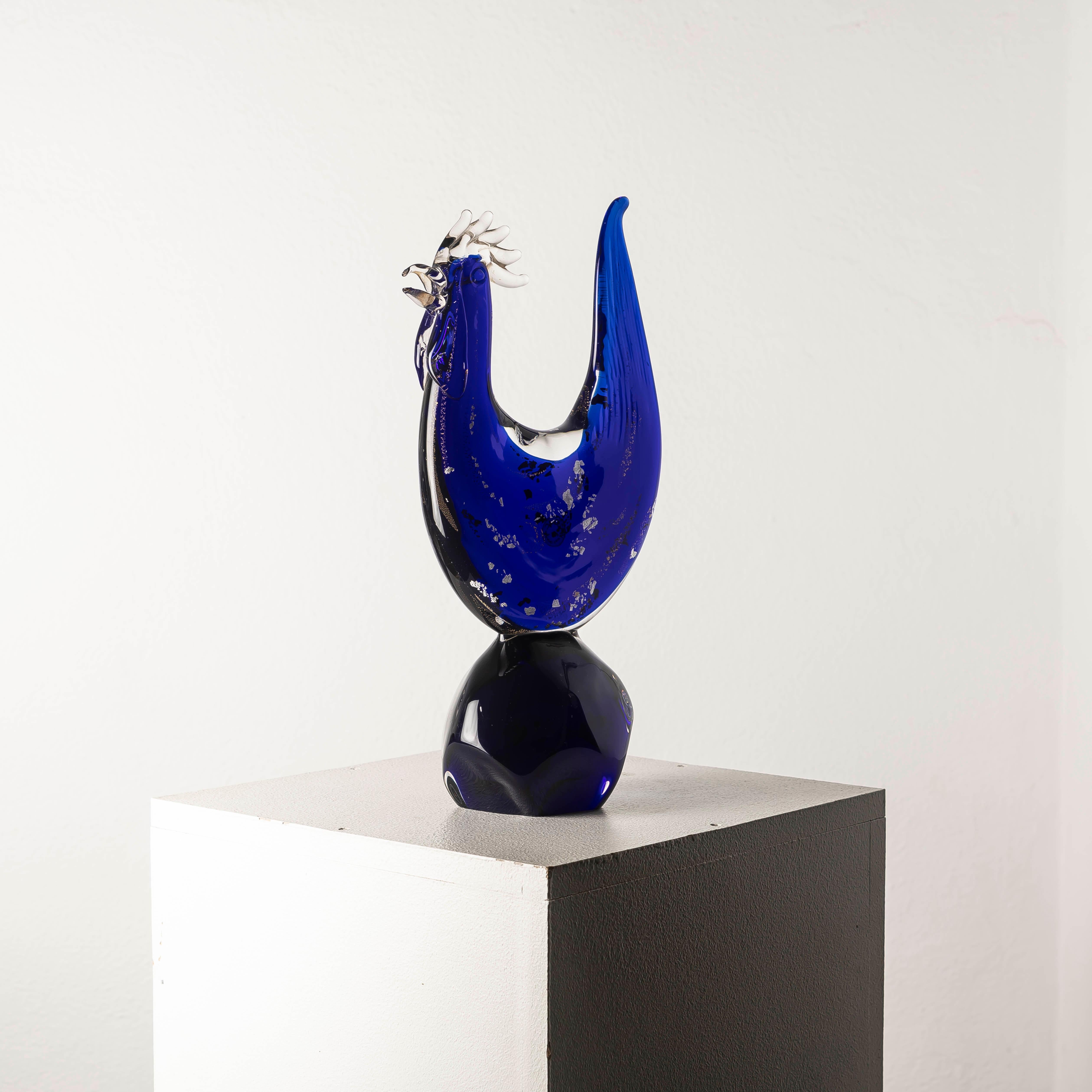 An XL murano blue glass Rooster by Vicenzo Nason For Sale 1
