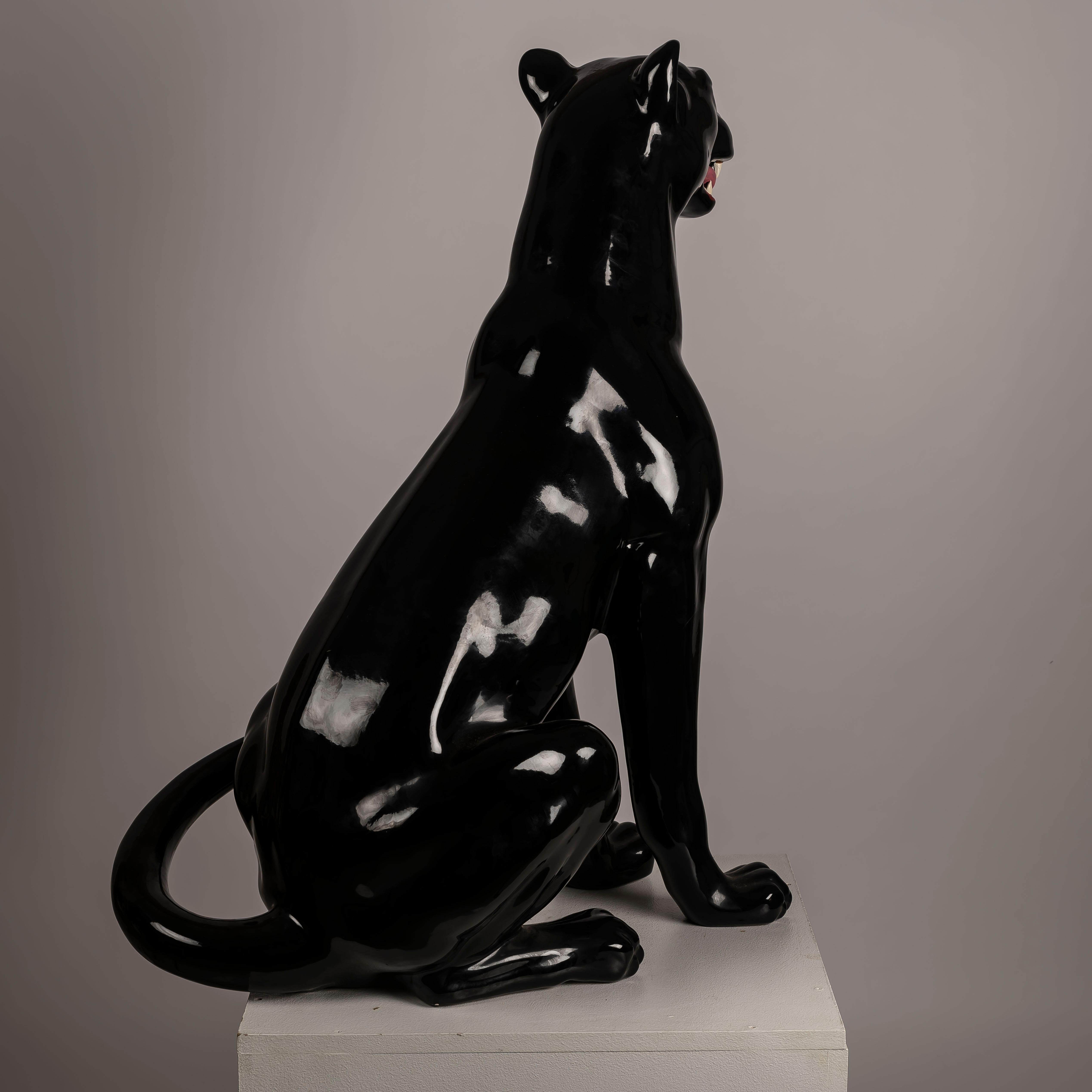Late 20th Century An XXL Black Panther Spanish ceramic BONDIA