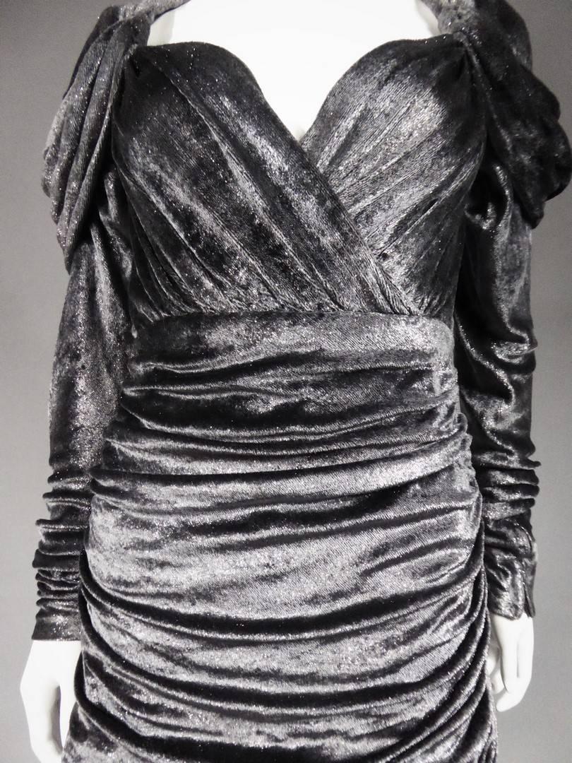 Gray An Yves Saint Laurent Couture Velvet Evening Dress, Fall 1982 For Sale
