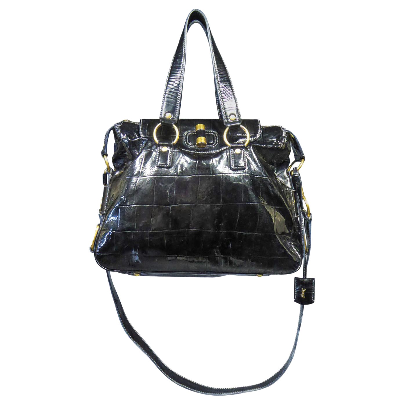 Una borsa Yves Saint Laurent Rive Gauche in vinile nero verniciato circa 1990