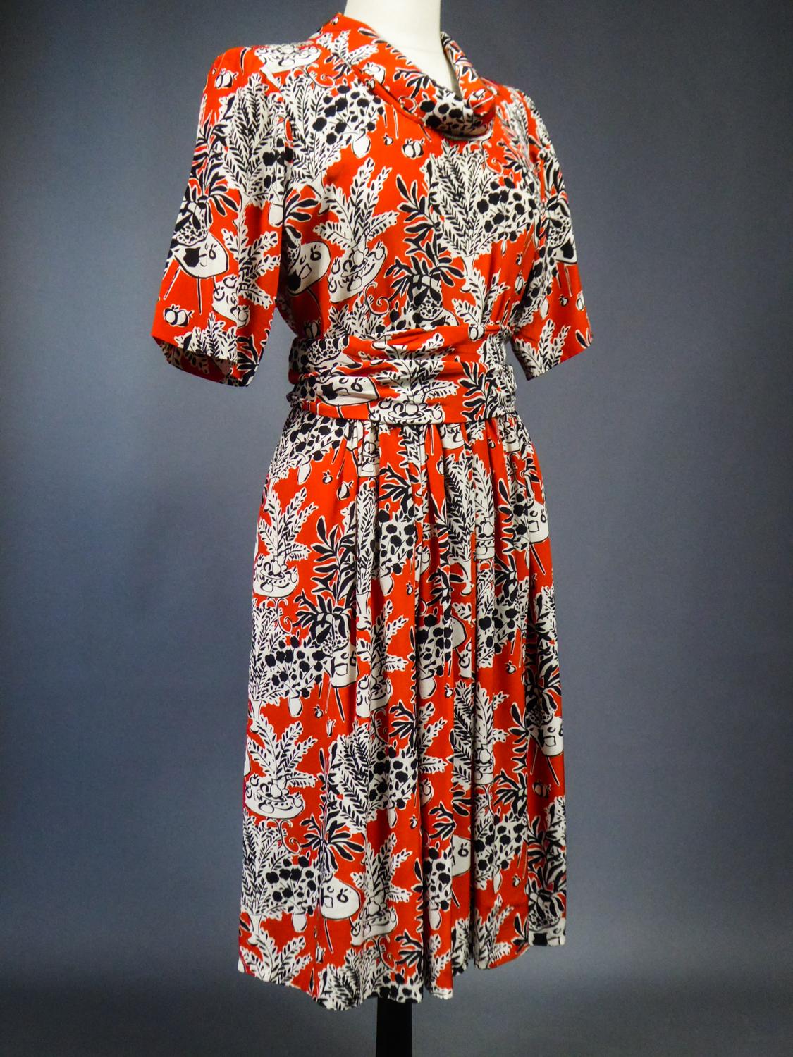 An Yves Saint Laurent Rive Gauche Printed Silk Dress Circa 1971 4