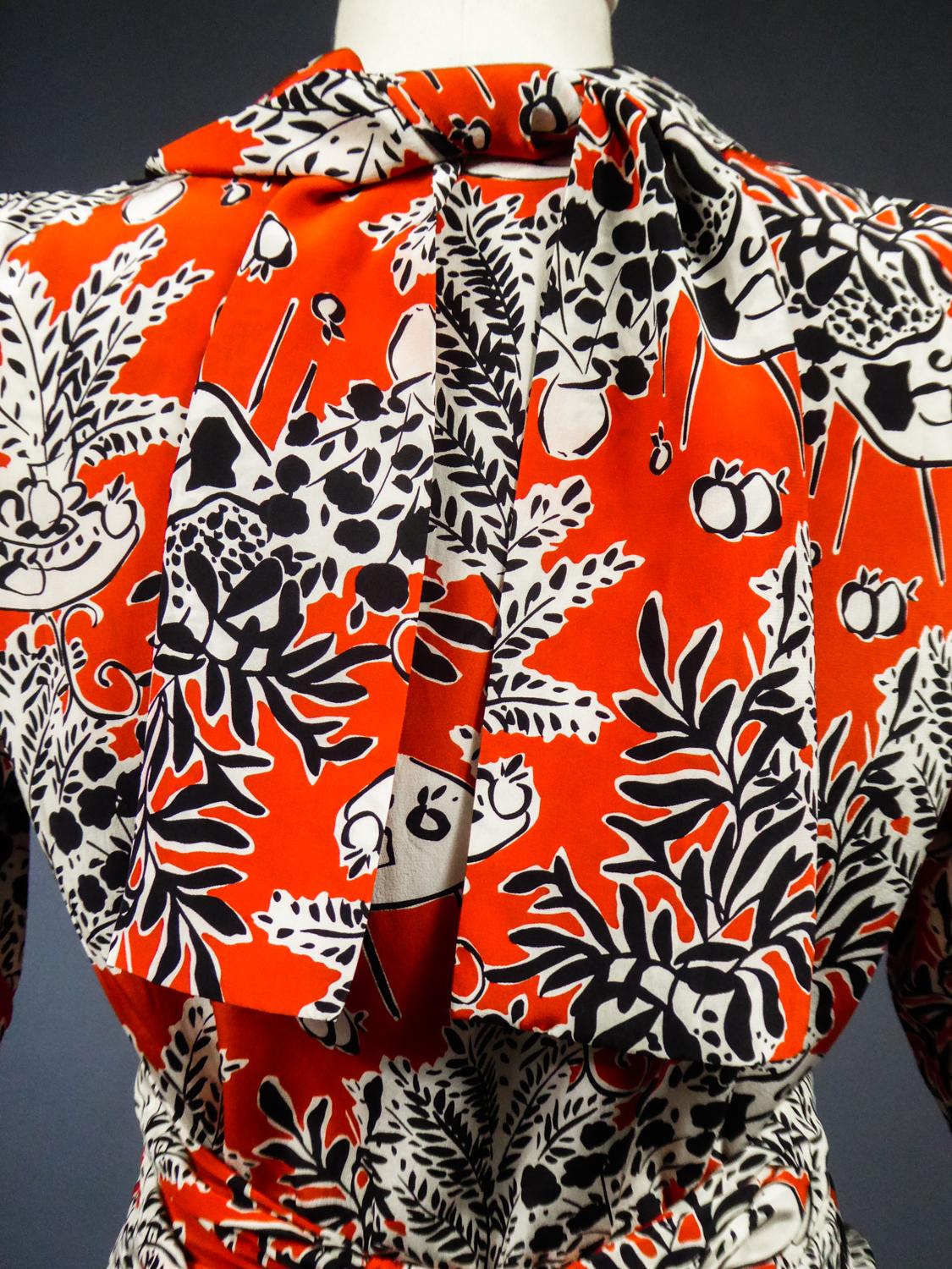 An Yves Saint Laurent Rive Gauche Printed Silk Dress Circa 1971 12