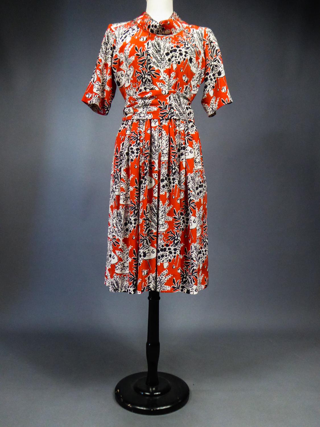 An Yves Saint Laurent Rive Gauche Printed Silk Dress Circa 1971 In Excellent Condition In Toulon, FR