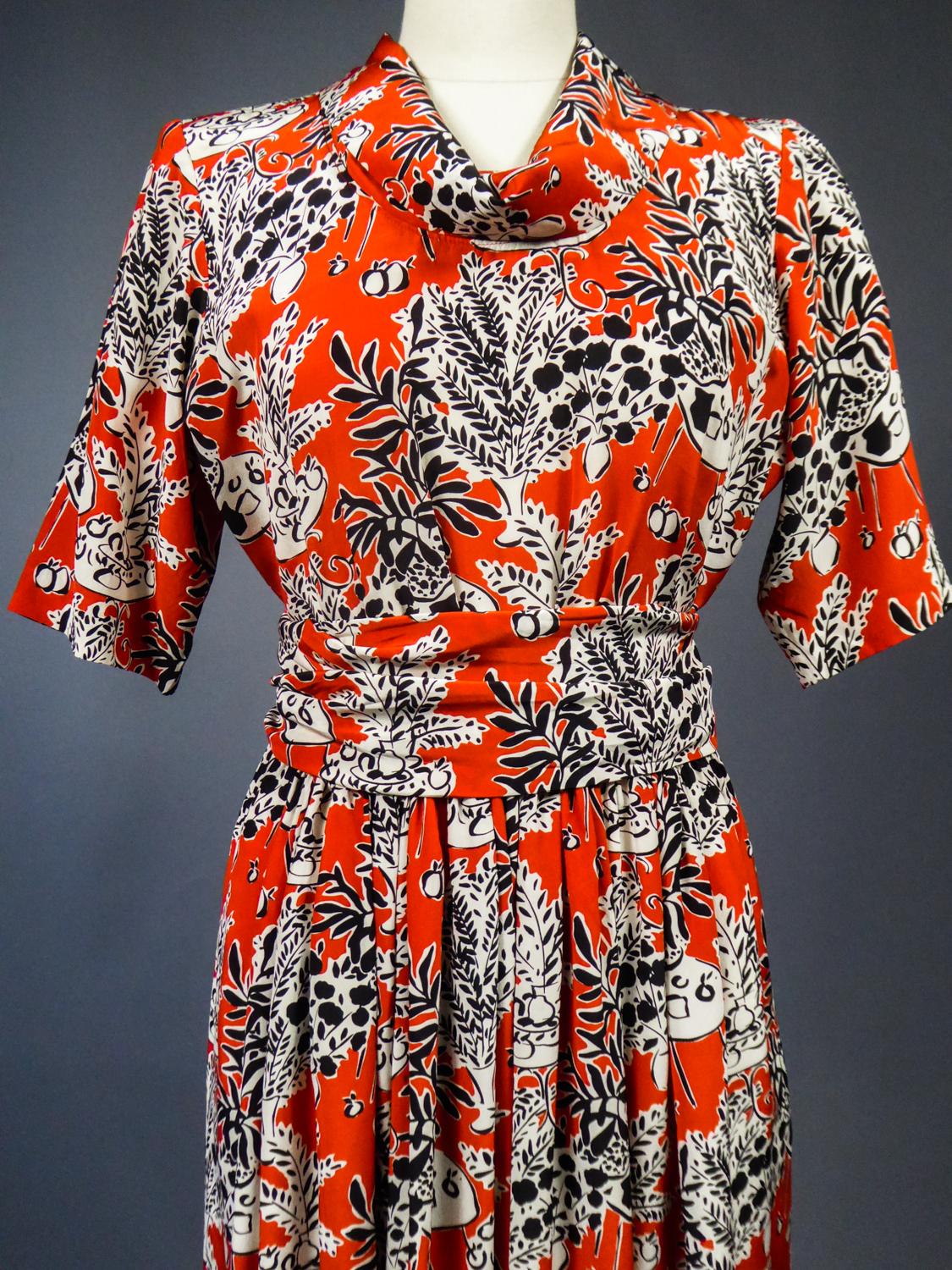 Women's An Yves Saint Laurent Rive Gauche Printed Silk Dress Circa 1971