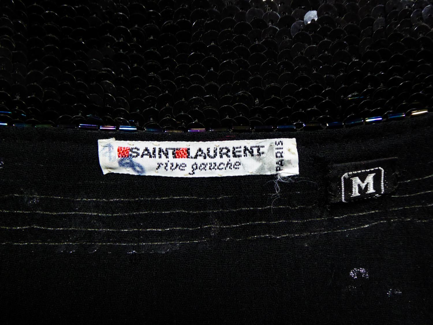 Yves Saint Laurent Rive Gauche Oberteil mit Pailletten bestickt, ca. 1980 (Schwarz) im Angebot