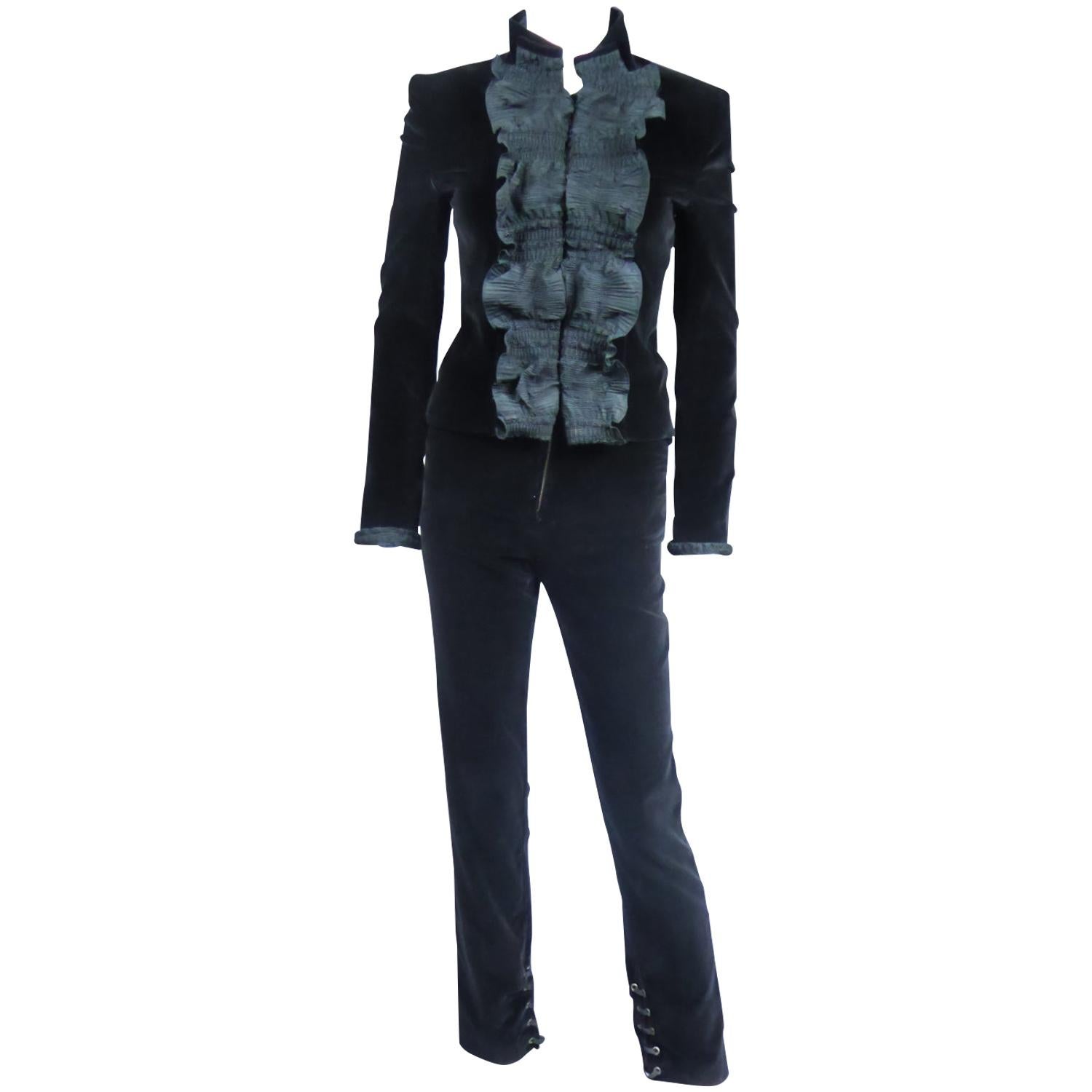 An Yves Saint Laurent Rive Gauche Velvet And Taffeta Tuxedo Pant Suit Circa 2004