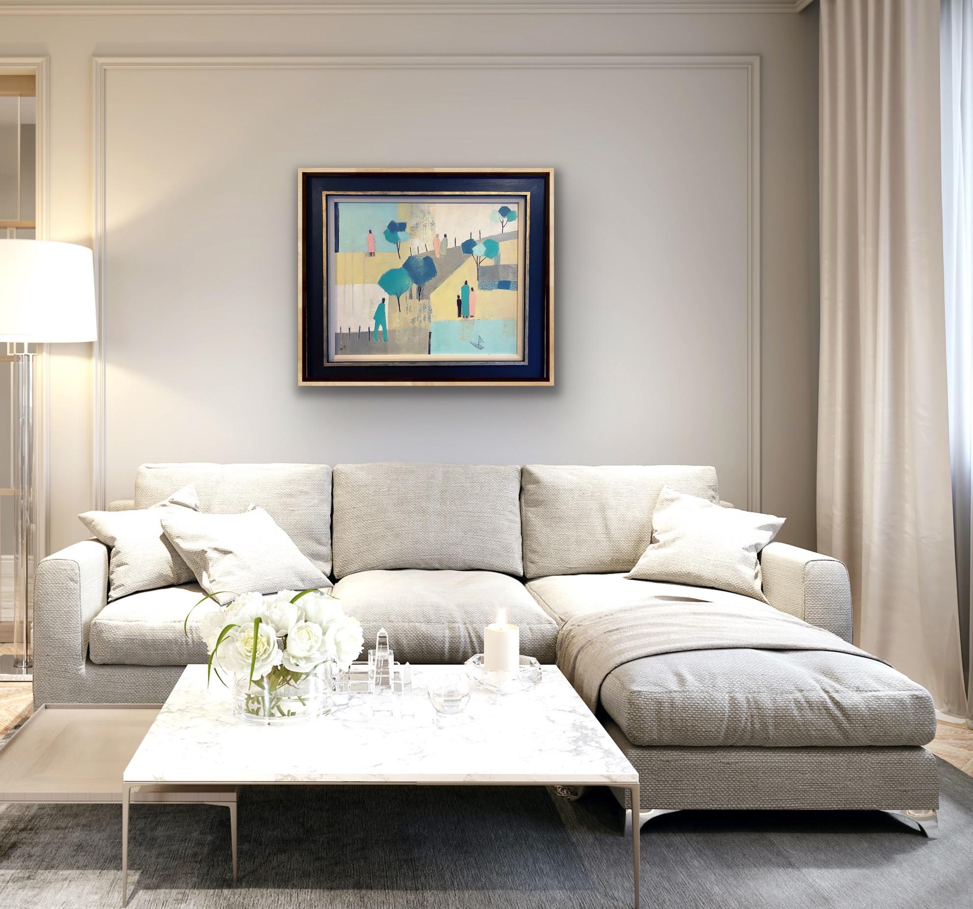 Un paseo por el parque VII Paisaje urbano figurativo Arte del parque, Arte geométrico contemporáneo en venta 1