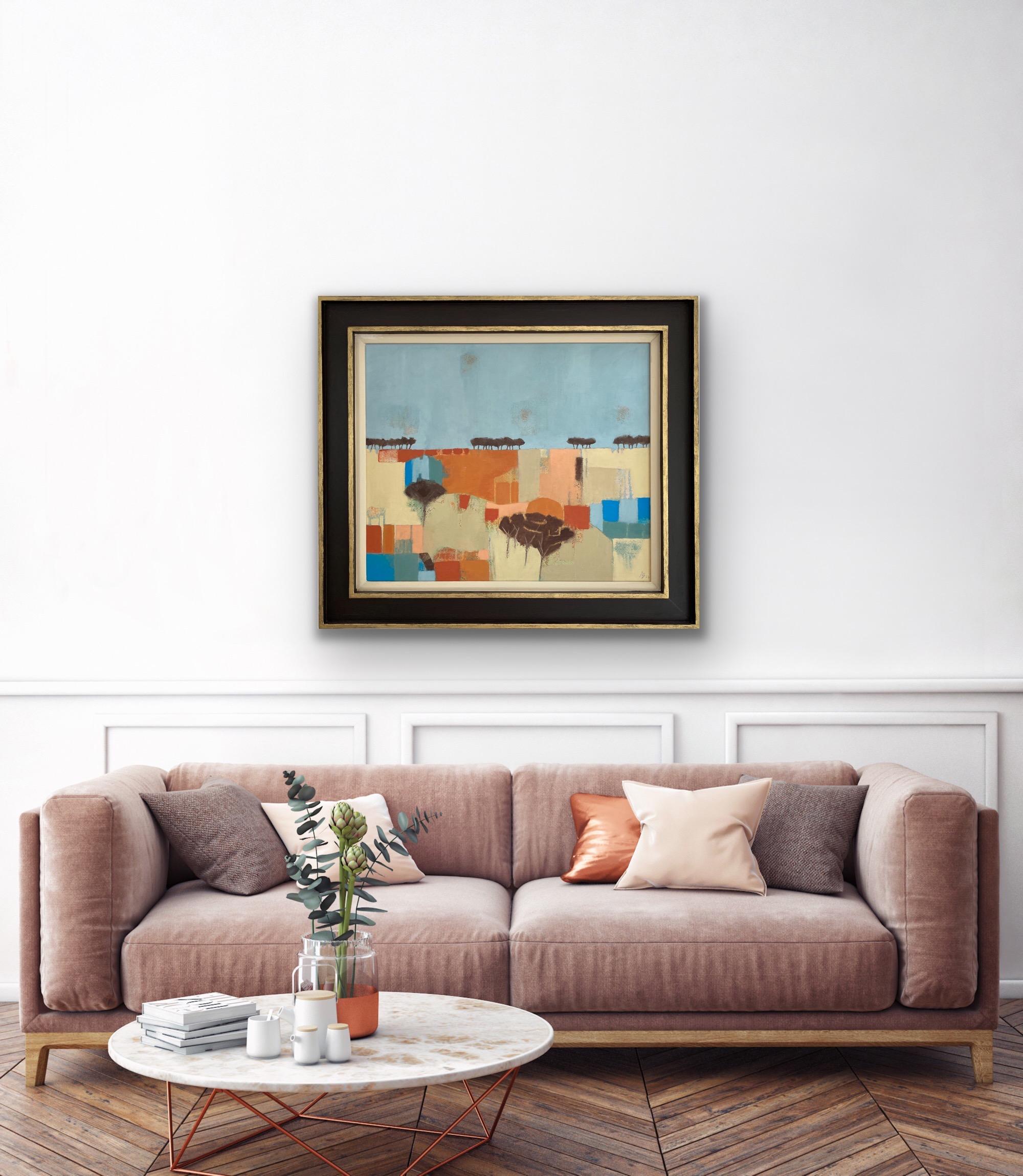 Days of Summer, Original Painting, Contemporary Abstract art, Landscape, Meadow - Gray Landscape Painting by Ana Bianchi