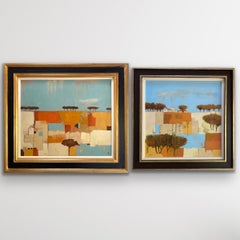 Diptych of Hot Fields and Patchwork Fields, Original Painting, Summer 