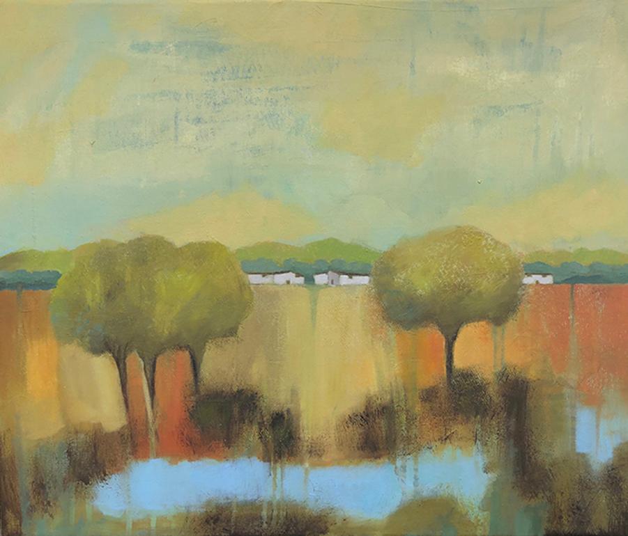 Ana Bianchi Landscape Painting – Feld Wasser, Originalgemälde, Zeitgenössische abstrakte Kunst, Landschaft, Wiese