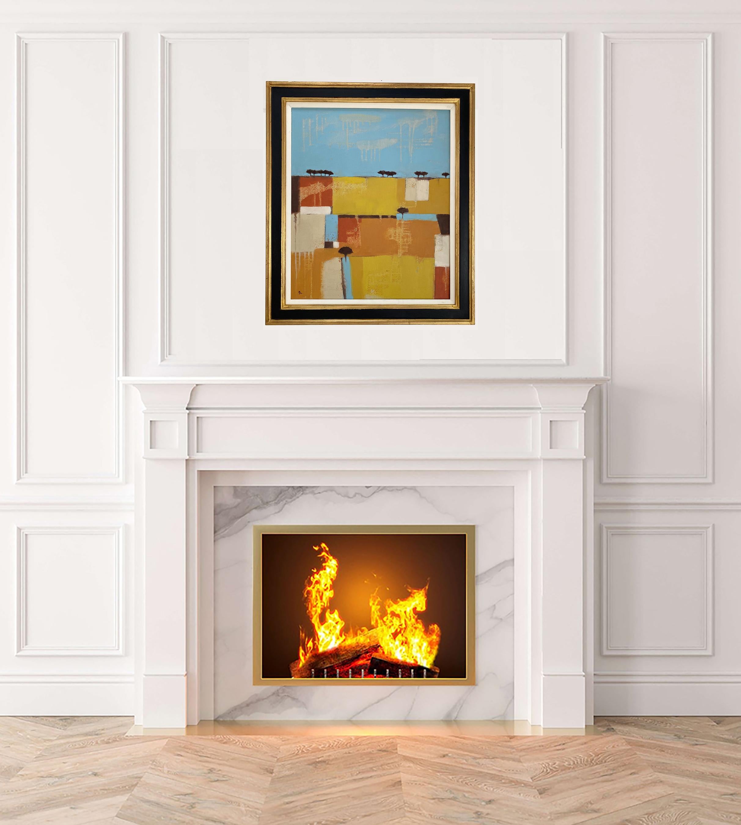 Hot Fields II, Original Painting, Contemporary Abstract art, Landscape, Nature - Gray Abstract Painting by Ana Bianchi
