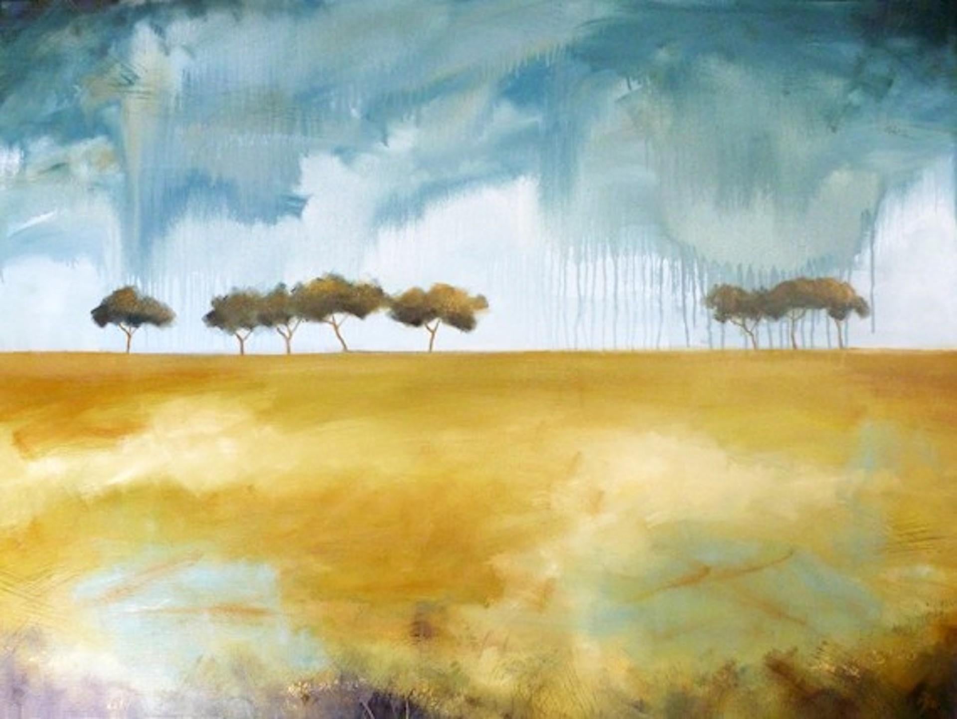 Landscape Painting Ana Bianchi - Treeline III, peinture de paysage originale, art subtil d'affirmation, art classique