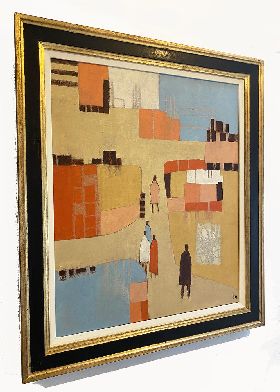 Walking Home II, Cityscape Figurative Park Art, Geometric Abstract Painting - Brown Figurative Painting by Ana Bianchi